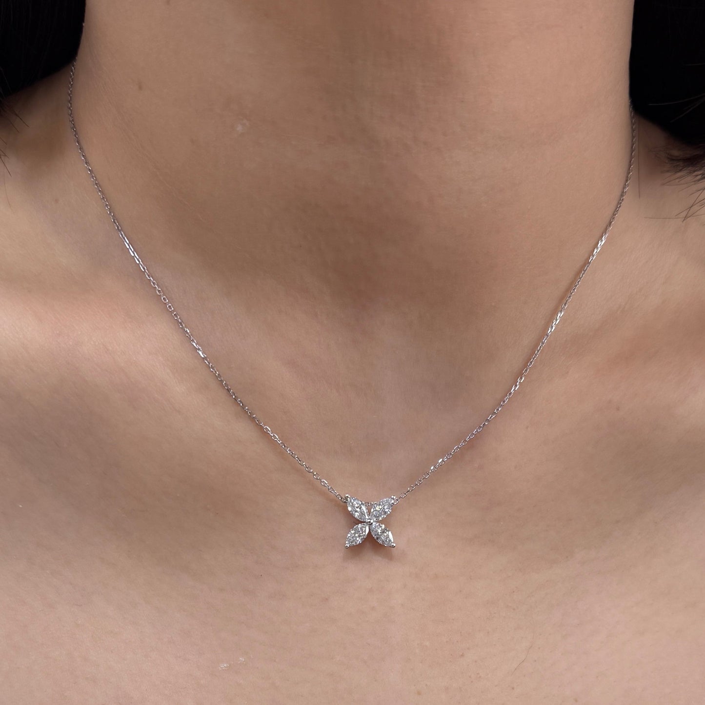 Lab diamond marquise 0.8ct flower two way pendant with necklace
