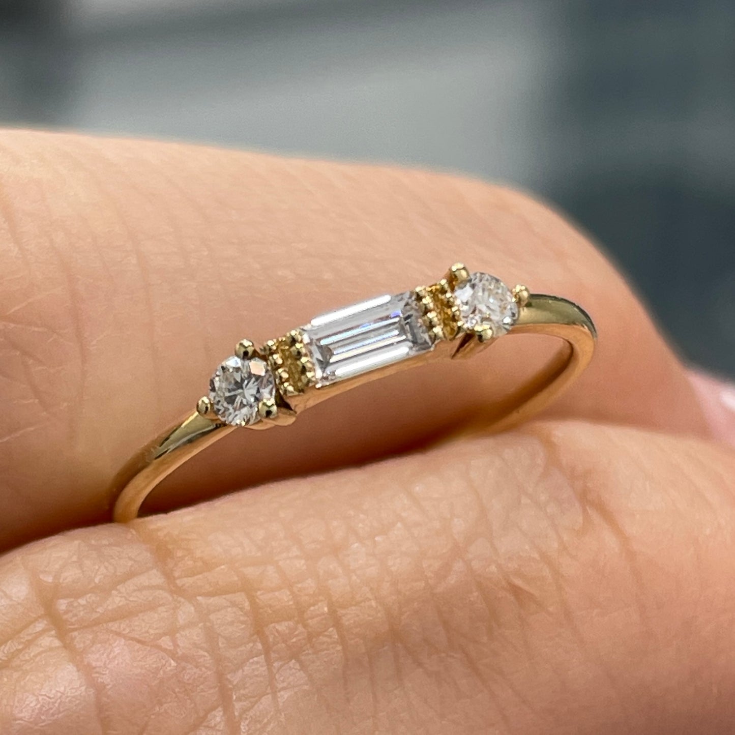 Lab diamond baguette and round ring