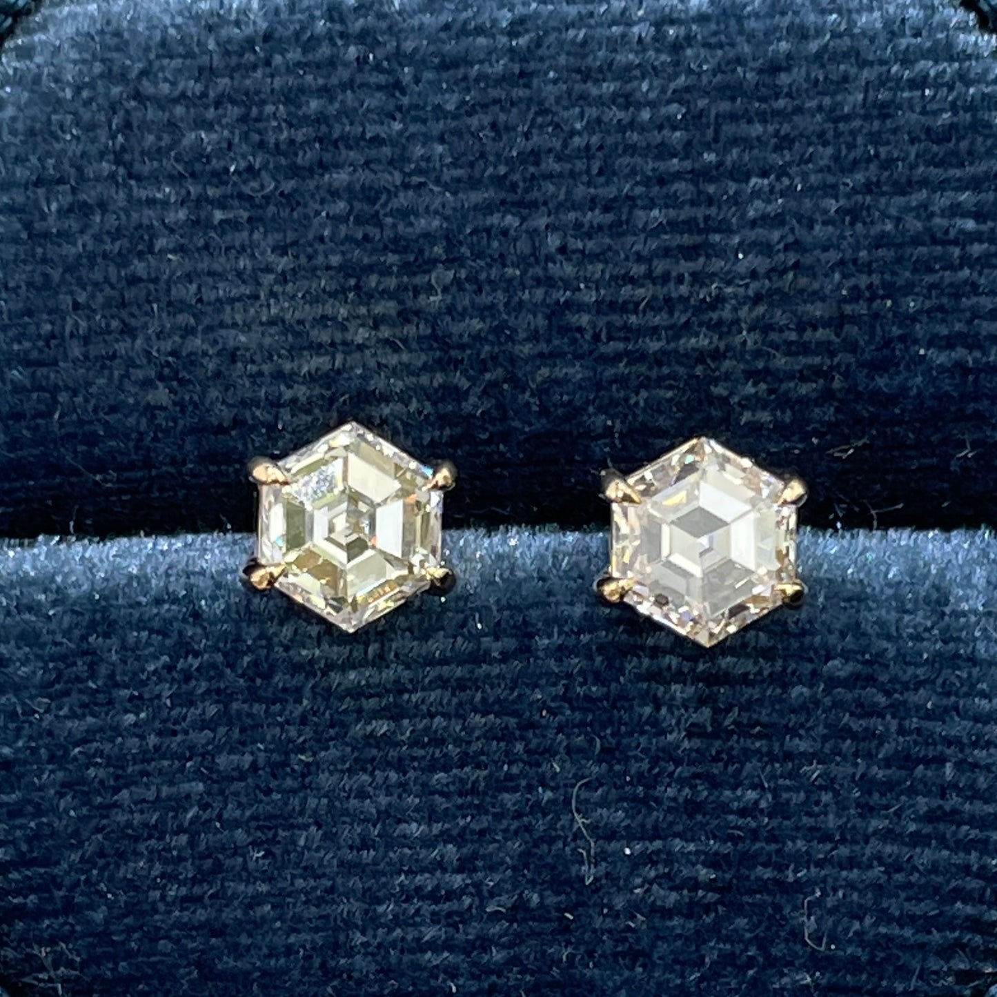 Lab diamond Hexagon 2.6ct four-prong stud earrings-pair