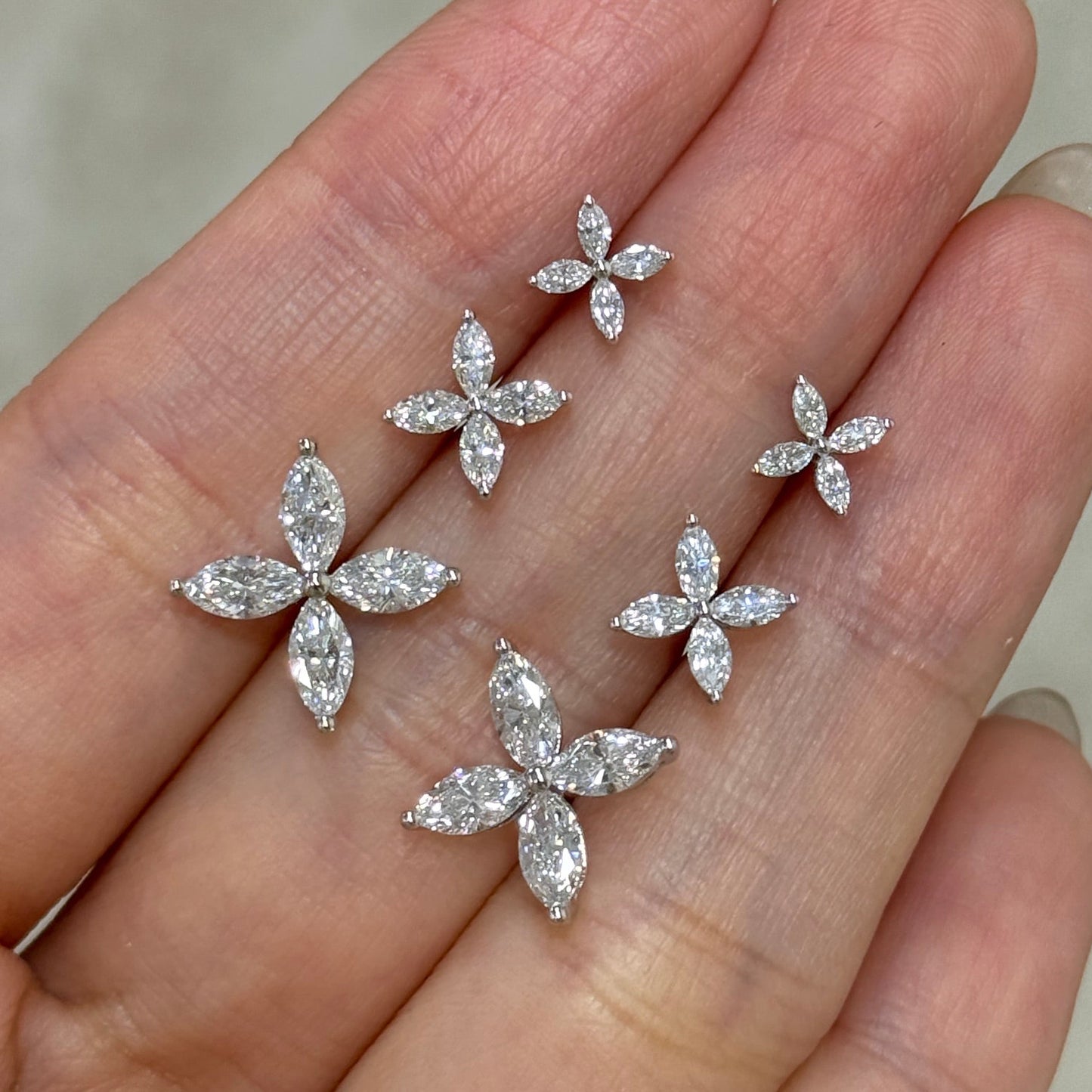 Lab diamond Marquise shape 1.6ct flower stud earrings-pair