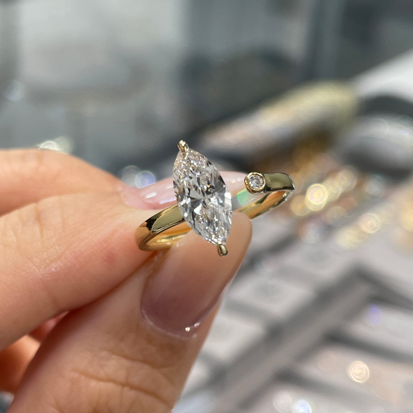 Lab diamond marquise shape 1ct open ring