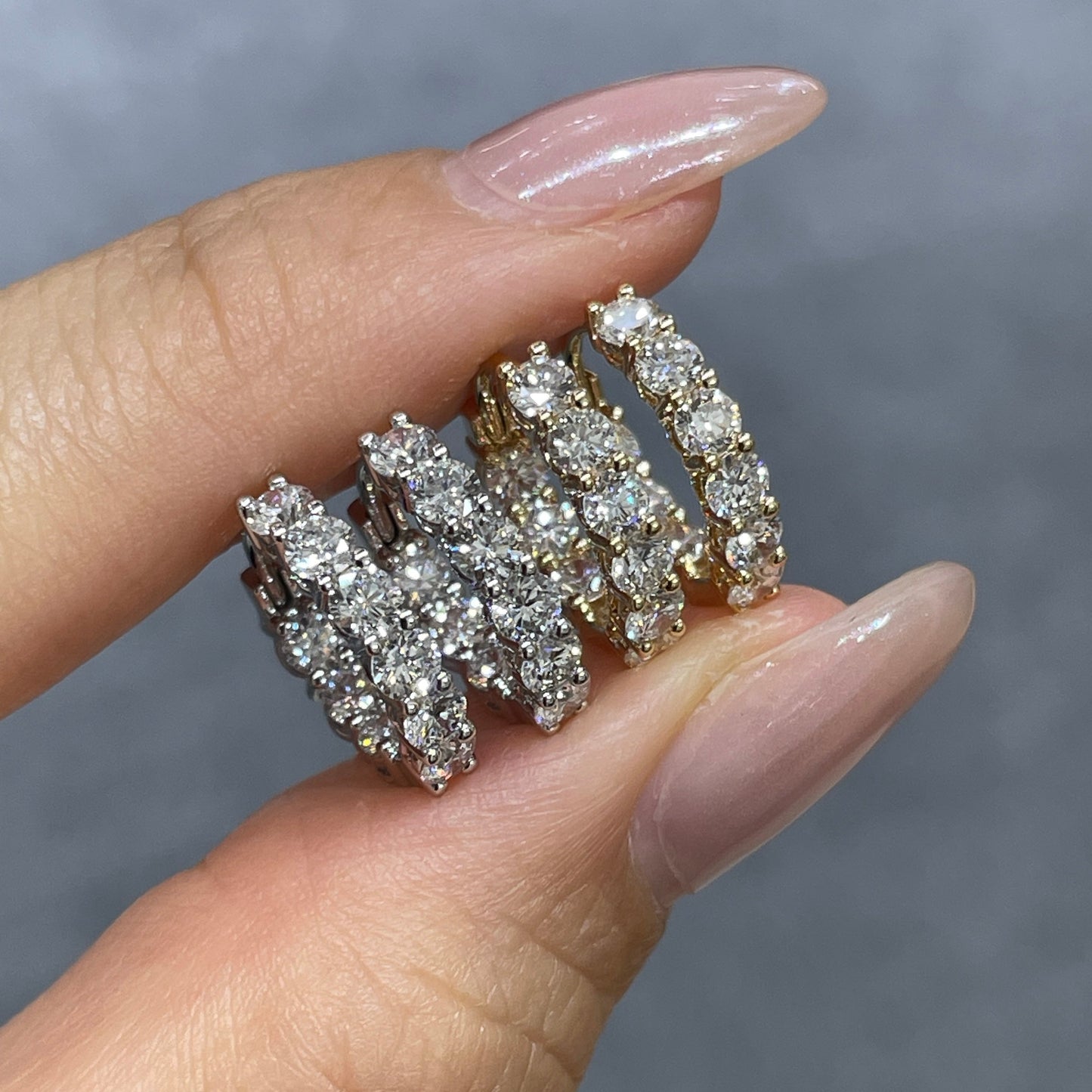 9K Lab diamond round 1.3ct double side diamond 10mm huggie hoop earrings -pair