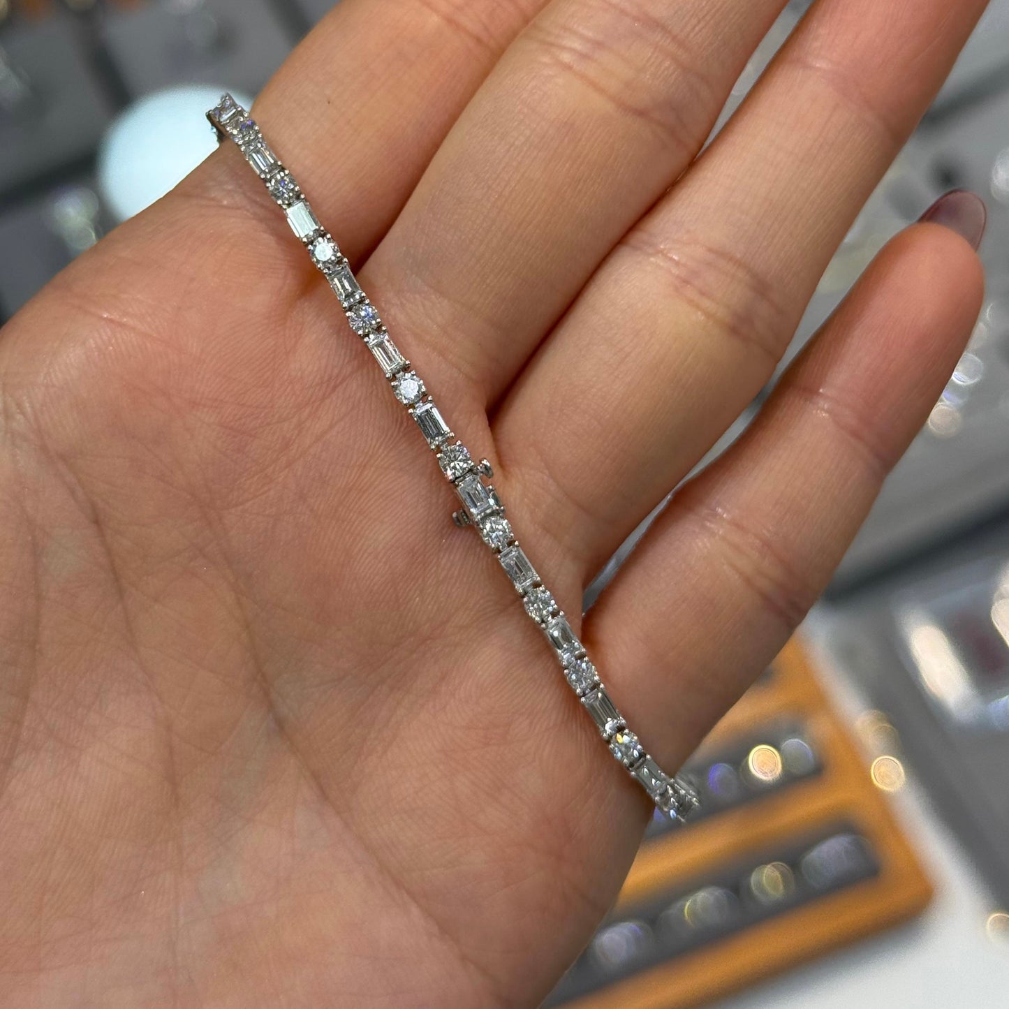 Lab Diamond baguette round mix 4ct tennis bracelet
