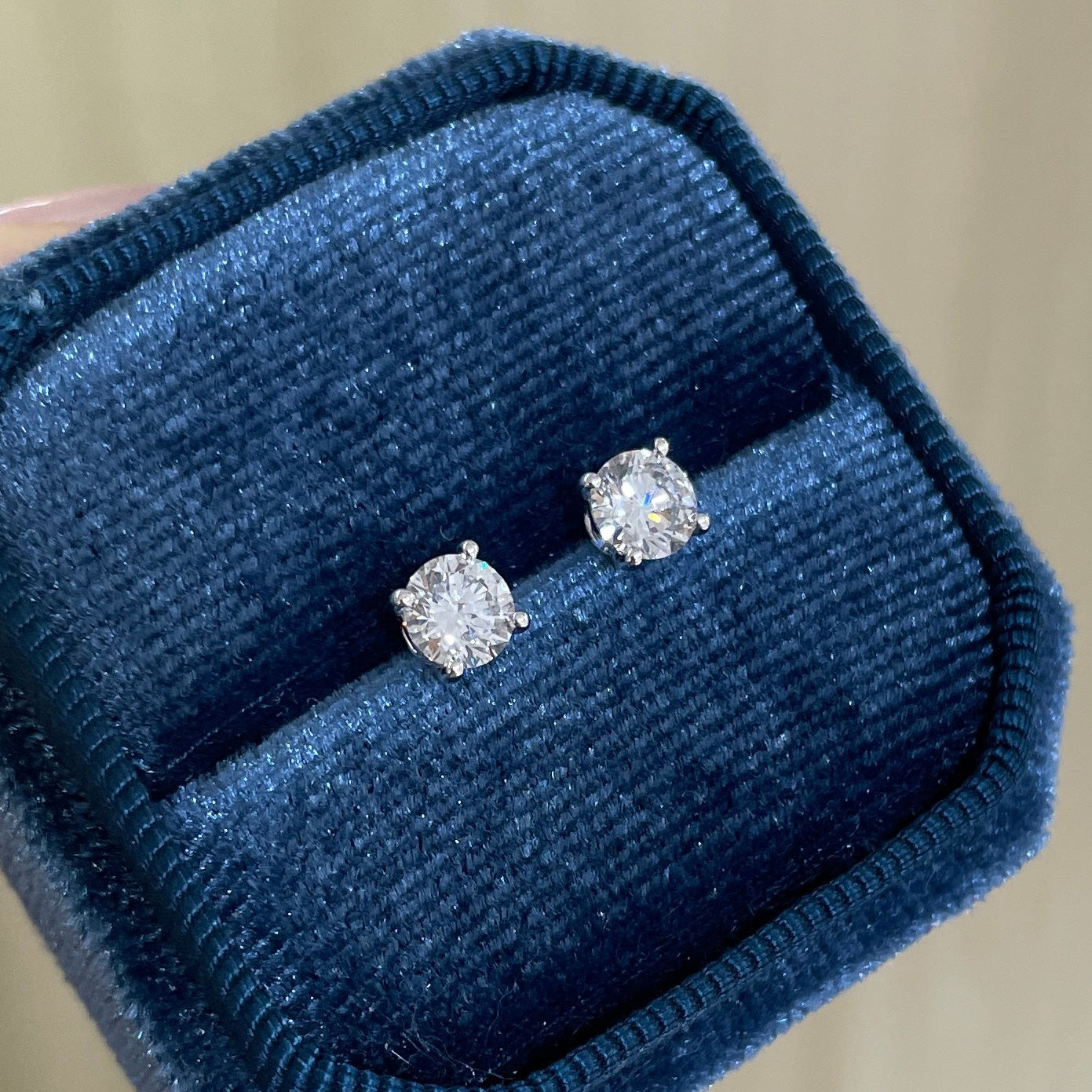 Lab diamond round 1ct four-prong stud earrings-pair