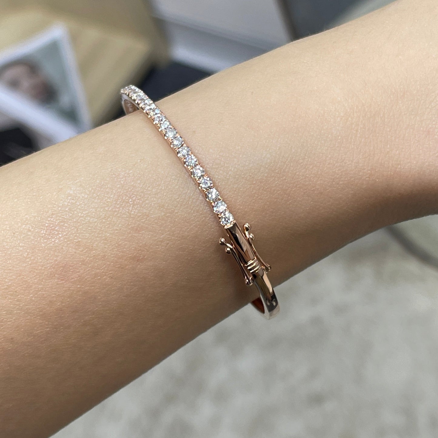 Lab diamond round 1.1ct half tennis bangle bracelet