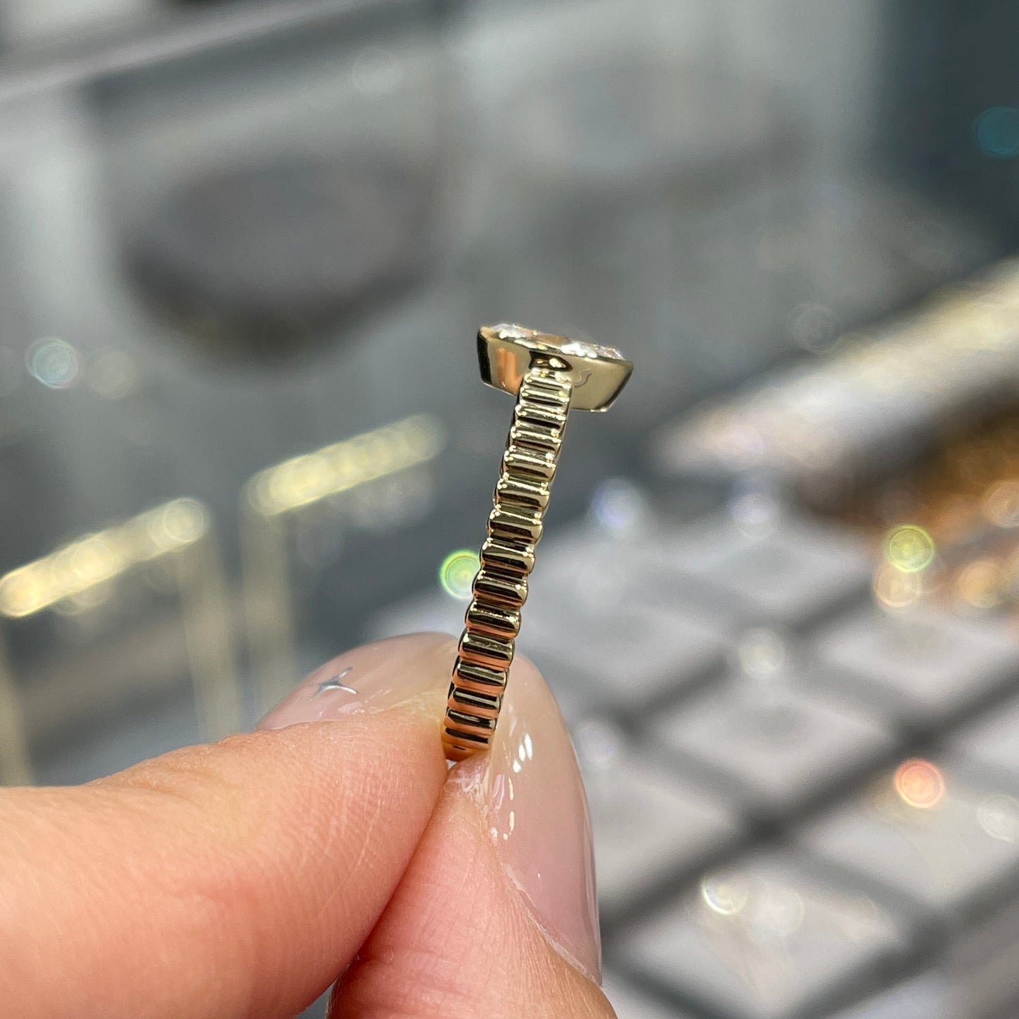 Lab diamond marquise shape 0.5ct bezel straight vertical line band ring