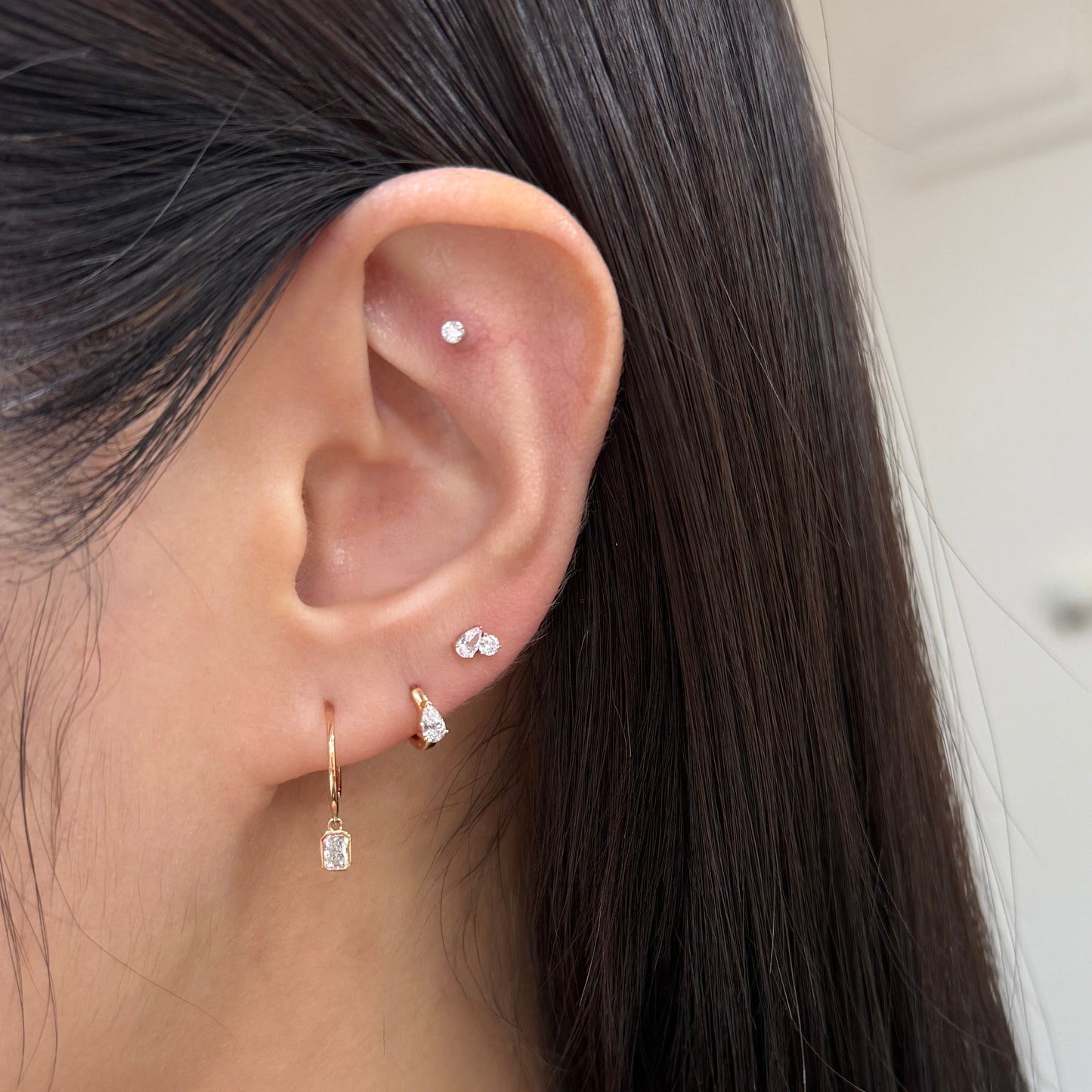 Lab diamond Pear and round toi et moi stud earring-each