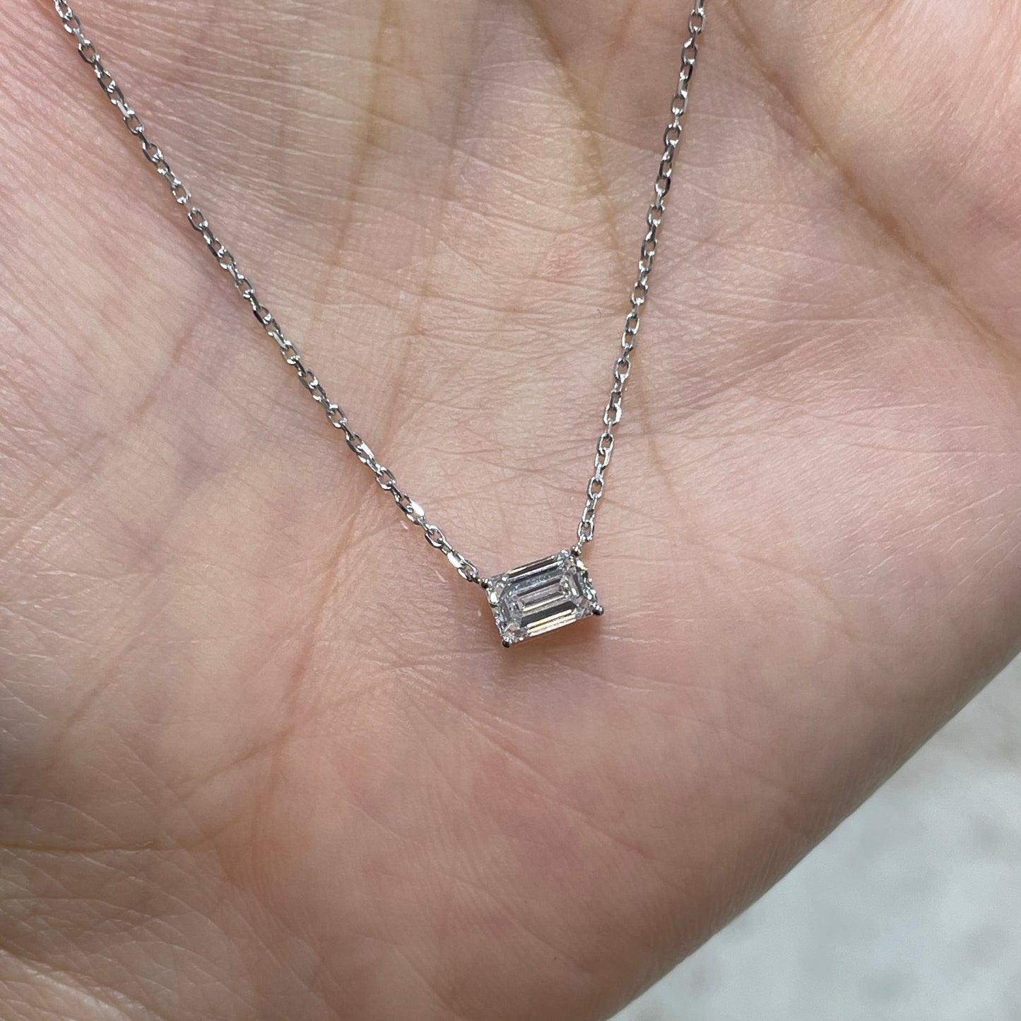 Lab diamond emerald cut 0.7ct four-prong necklace