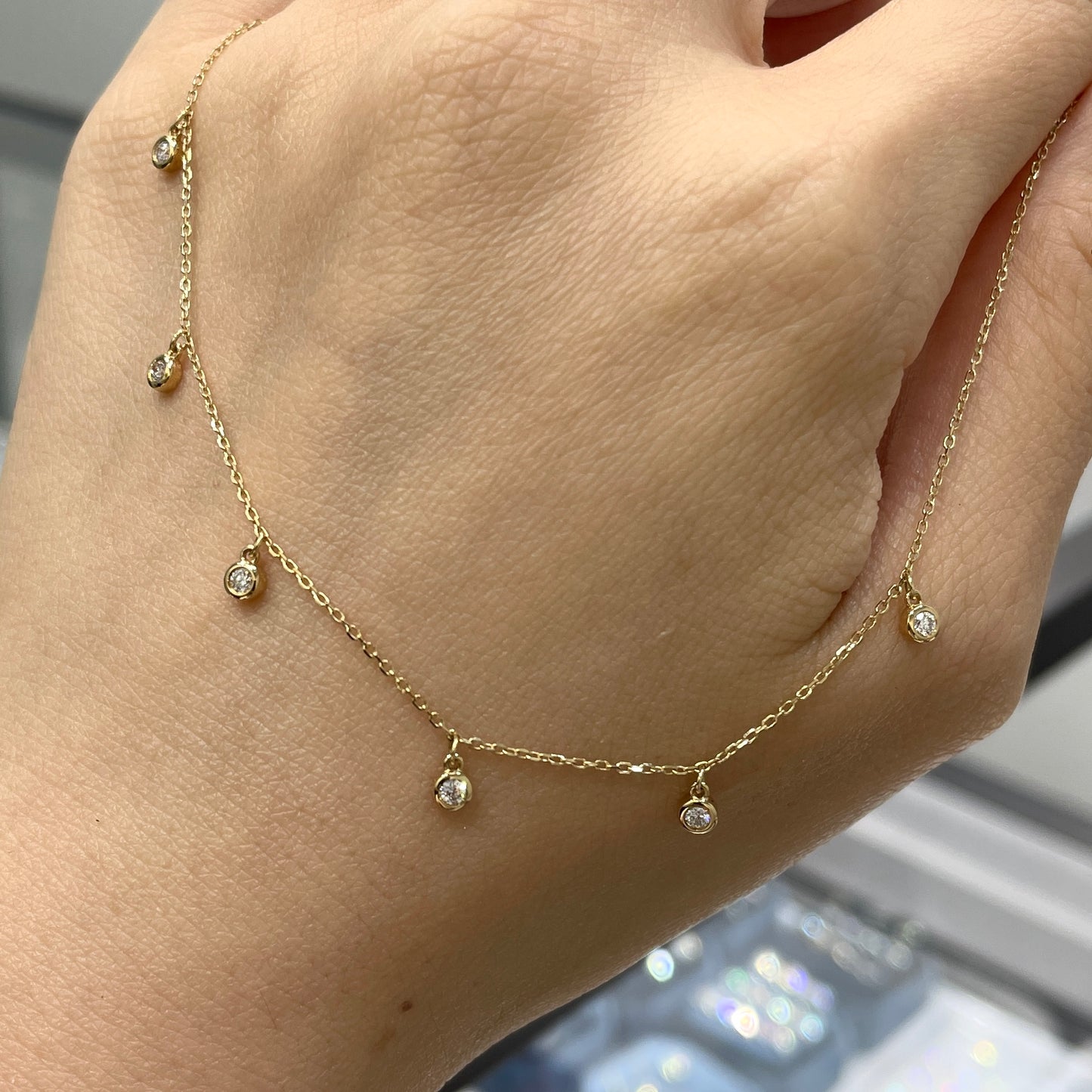 Lab diamond round 0.21ct seven bezel drop station ankle bracelet