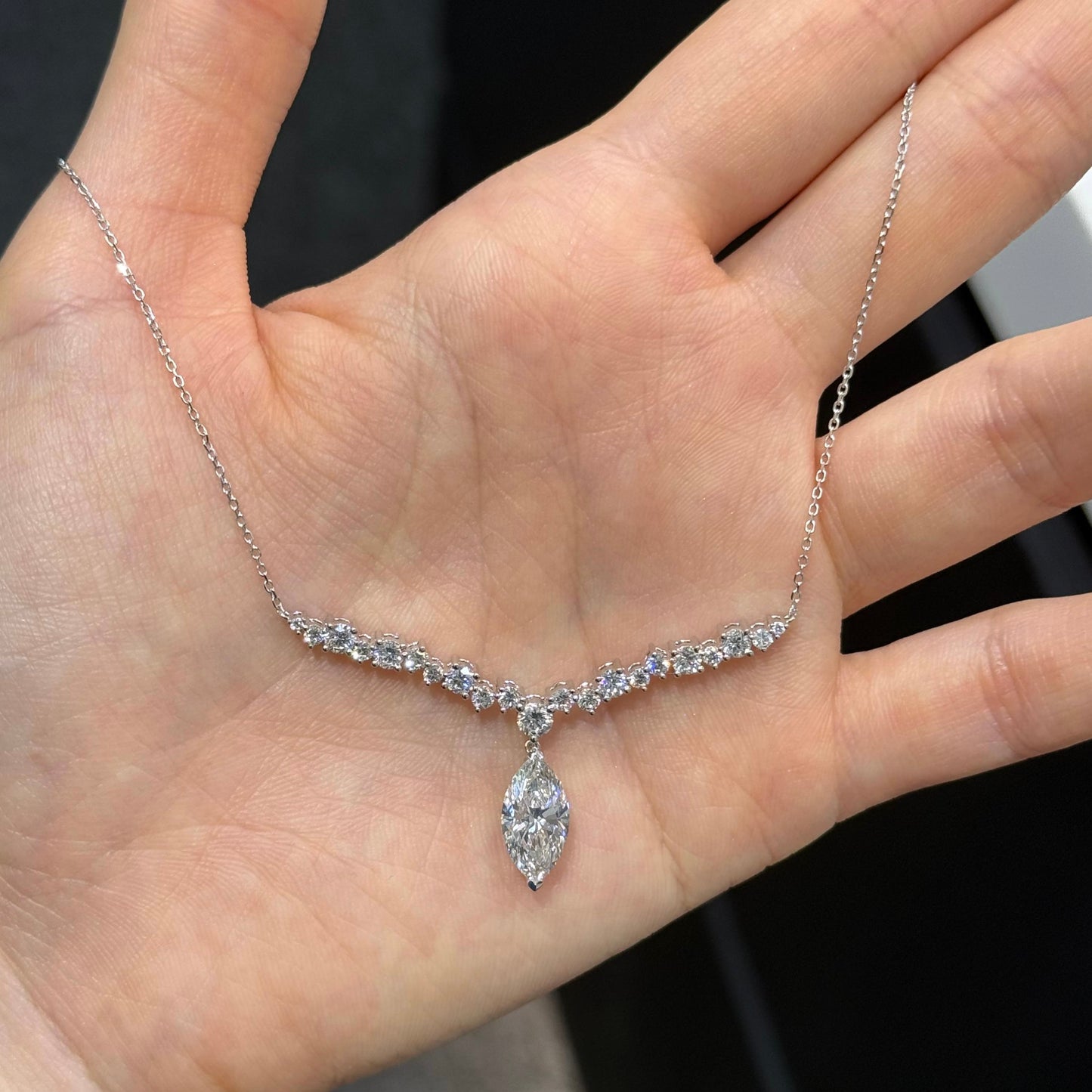 IGI Lab diamond marquise 2ct with 1ct diamond bar necklace