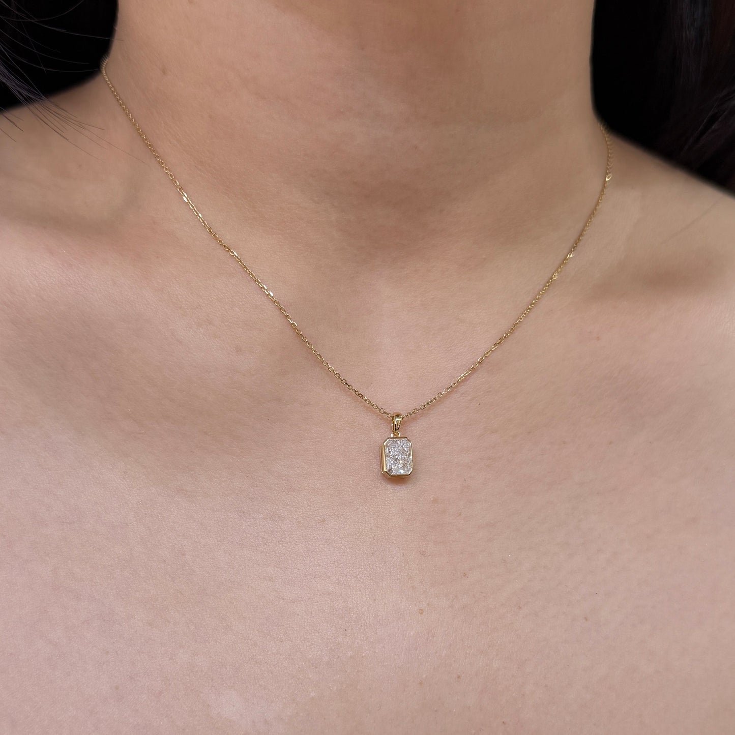 Lab Diamond Radiant cut 1ct bezel open clip pendant