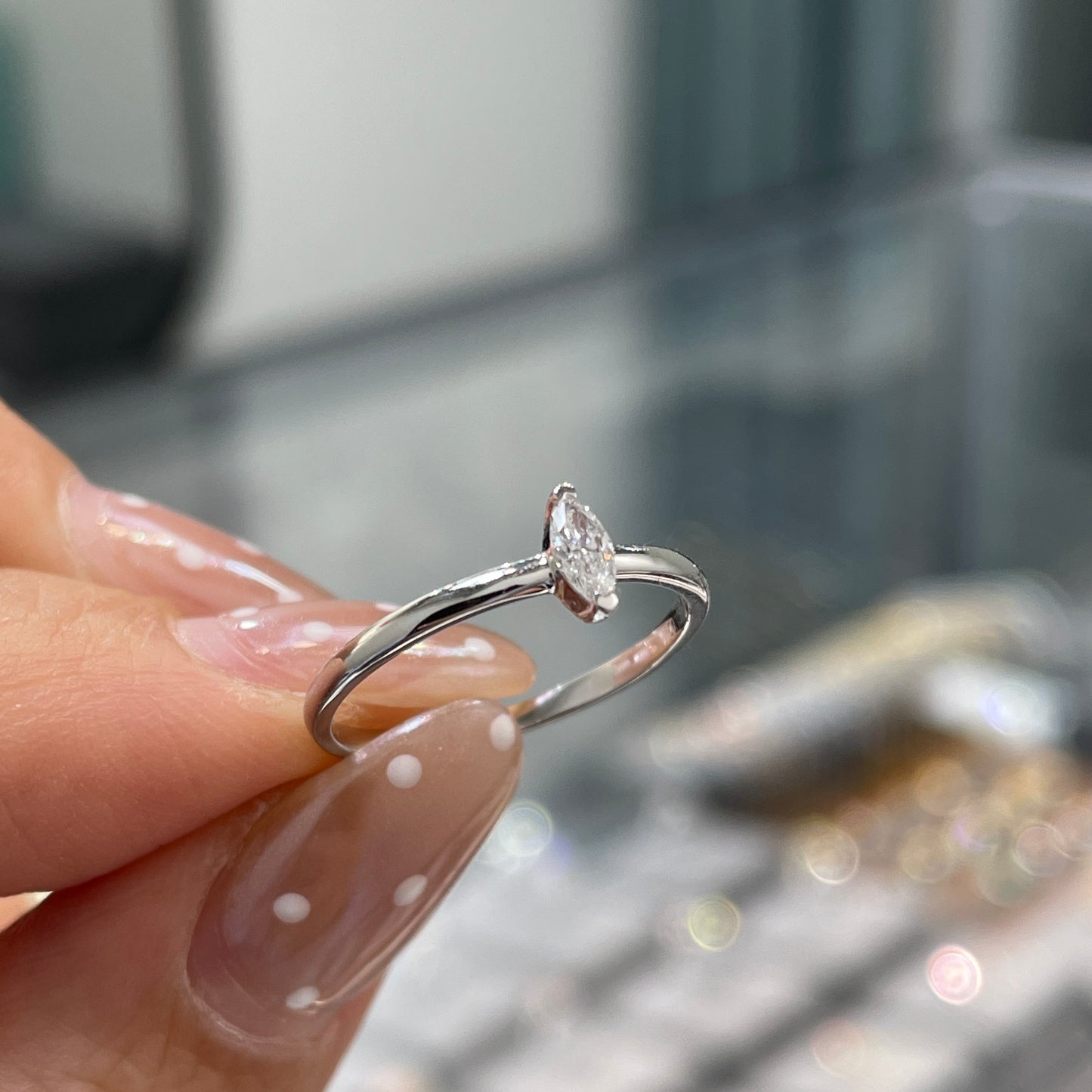 Lab diamond marquise shape 0.1ct pinky ring