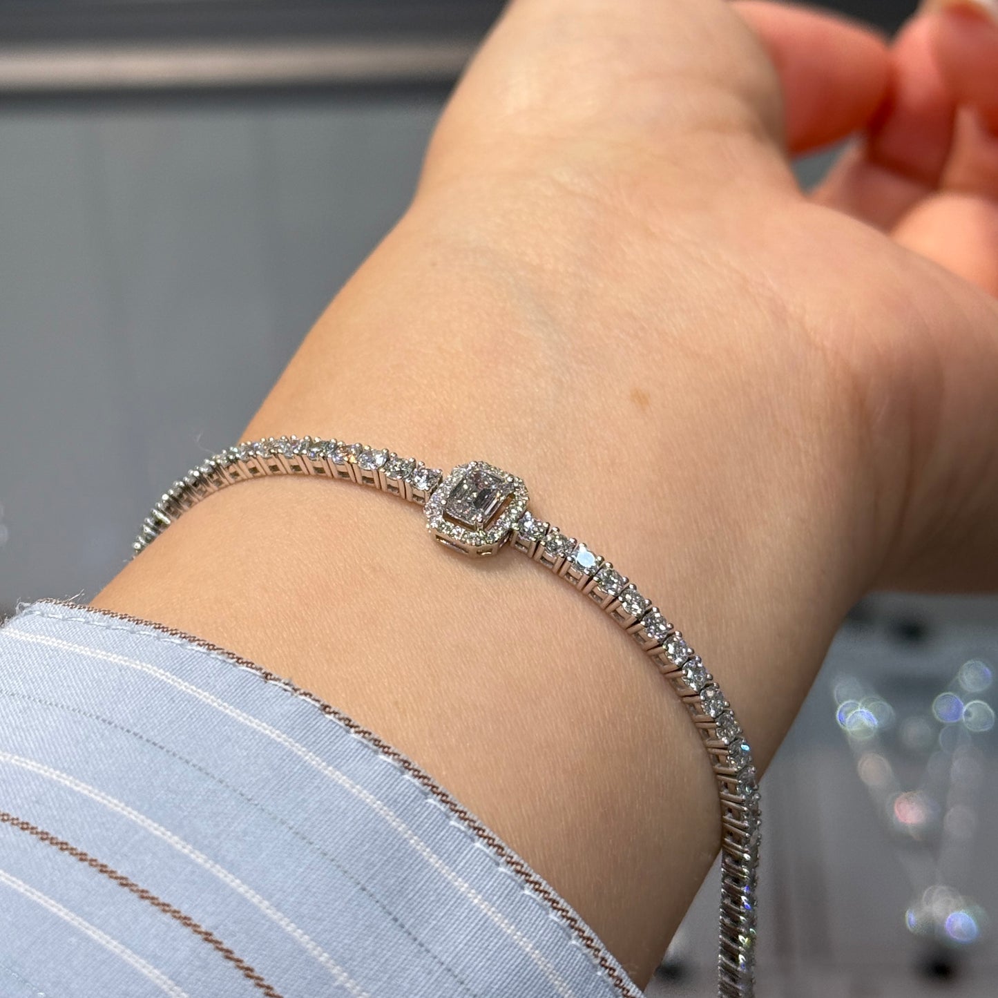 Lab diamond Emerald cut 3.5ct halo with tennis bracelet