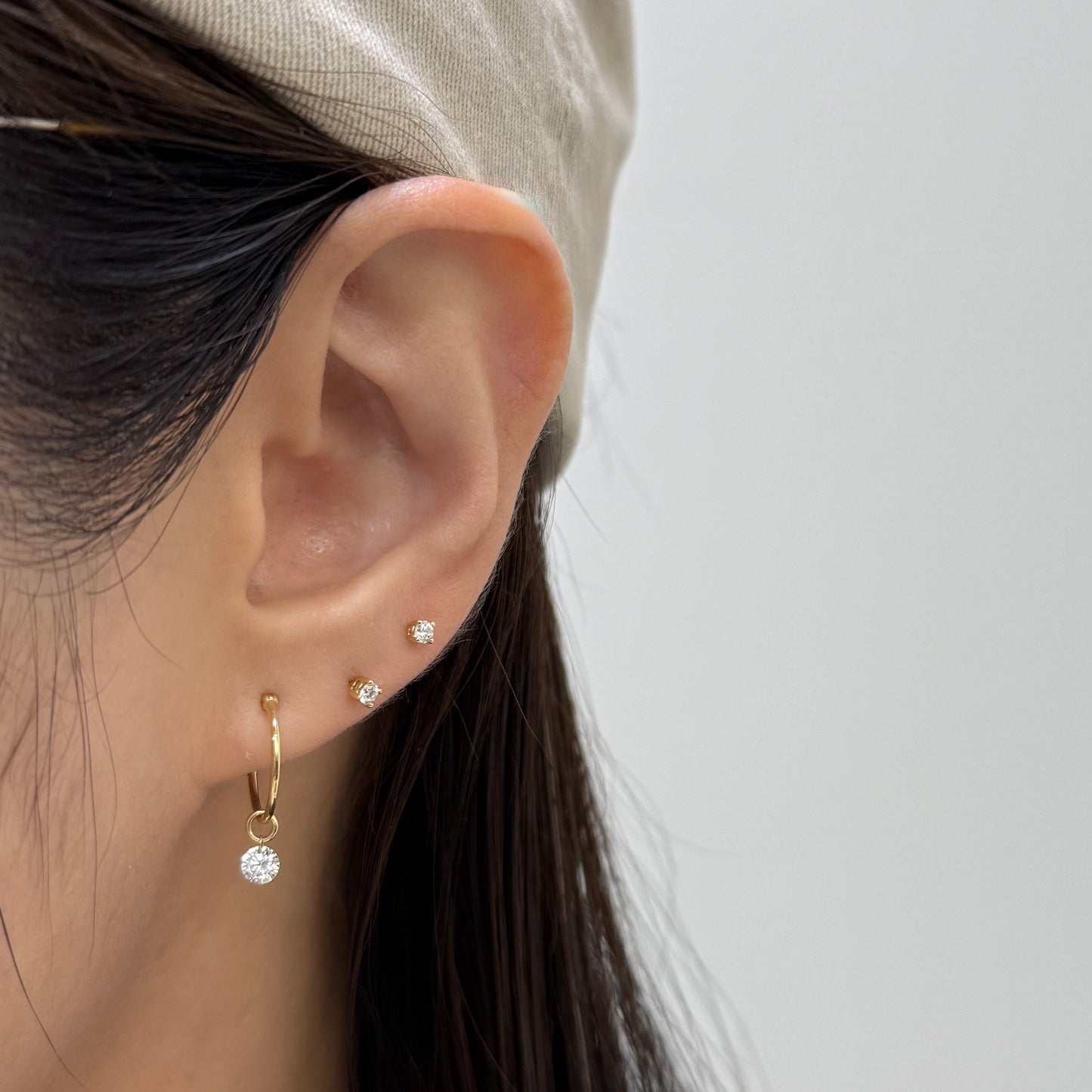 Lab diamond round 0.2ct floating 10mm hoop earring-each