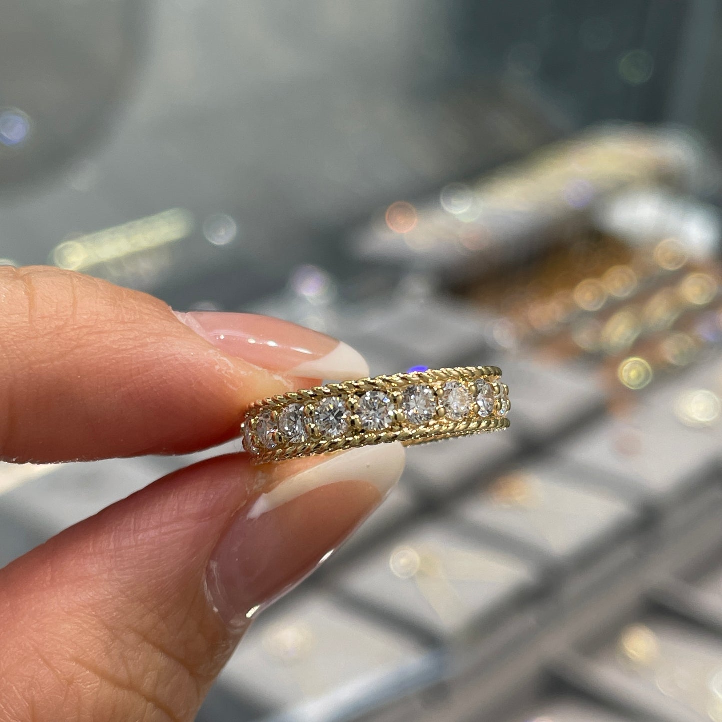 Lab diamond round 1.3ct twisted rope full eternity pinky ring