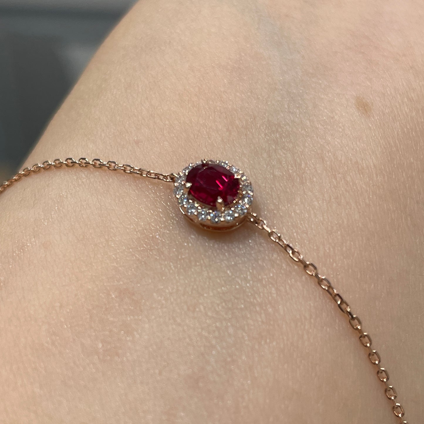Lab grown Ruby oval shape 0.5ct halo bracelet