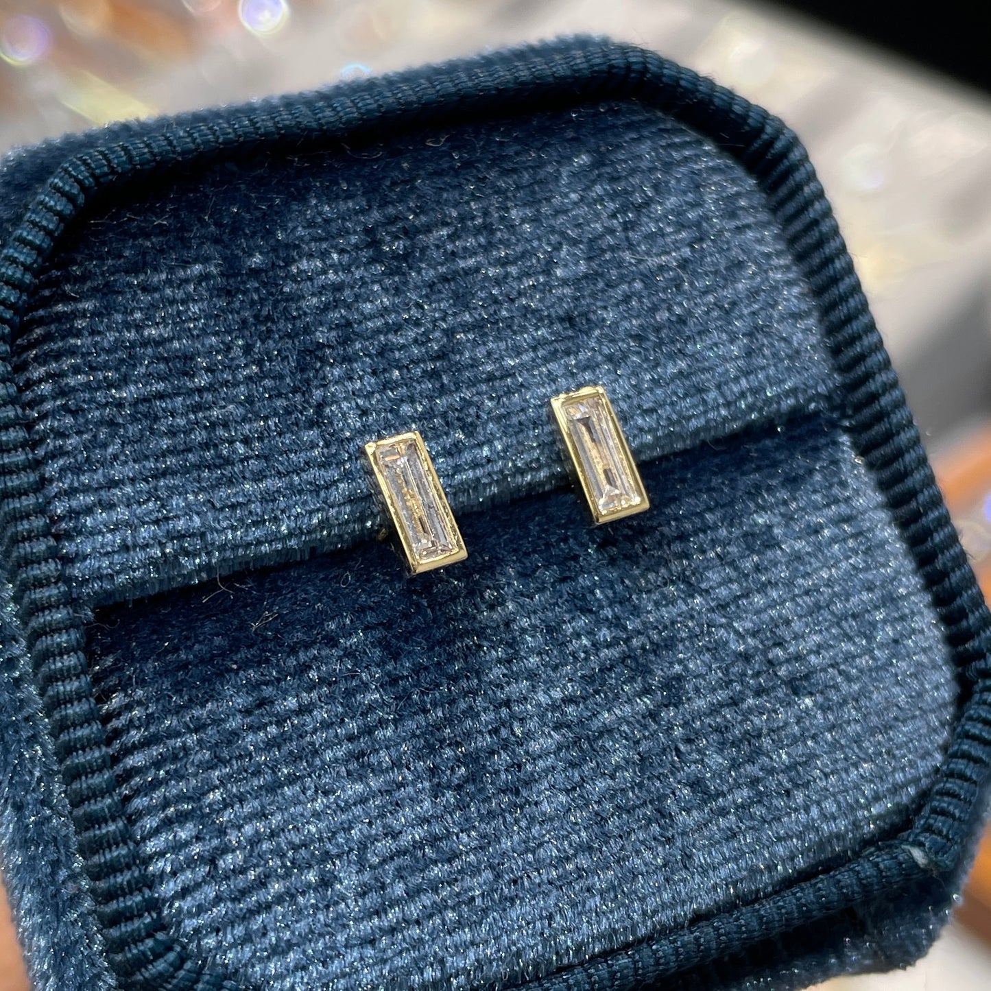 Lab diamond Baguette 0.24ct bezel stud earrings -pair