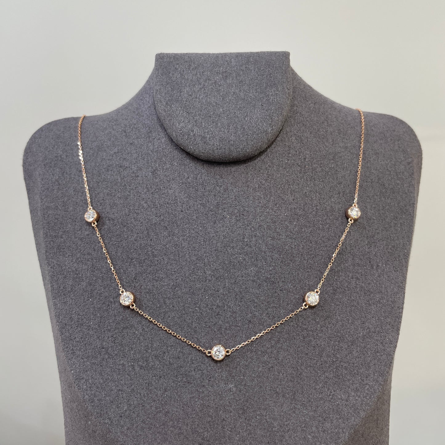 Lab diamond round 0.75ct five bezel necklace
