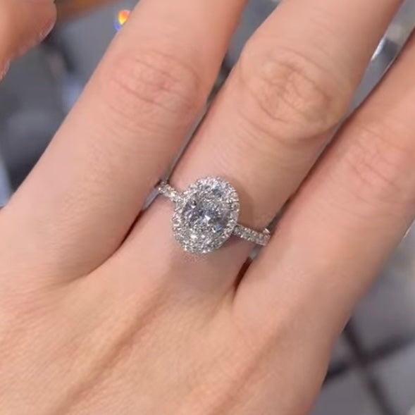 IGI lab diamond oval 1.5ct two-way halo pave ring