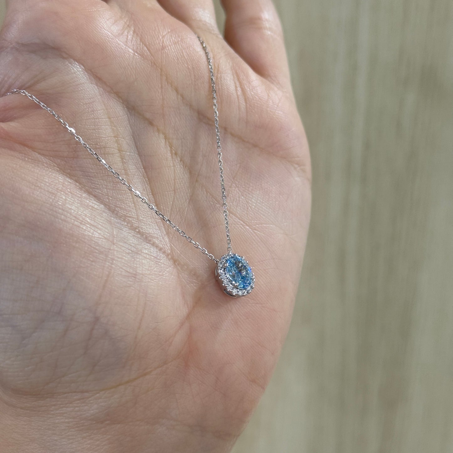 IGI lab blue diamond Oval shape 1ct halo pendant with necklace