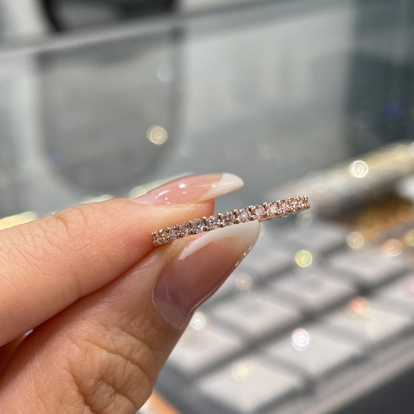Lab pink diamond round 0.8ct full eternity ring