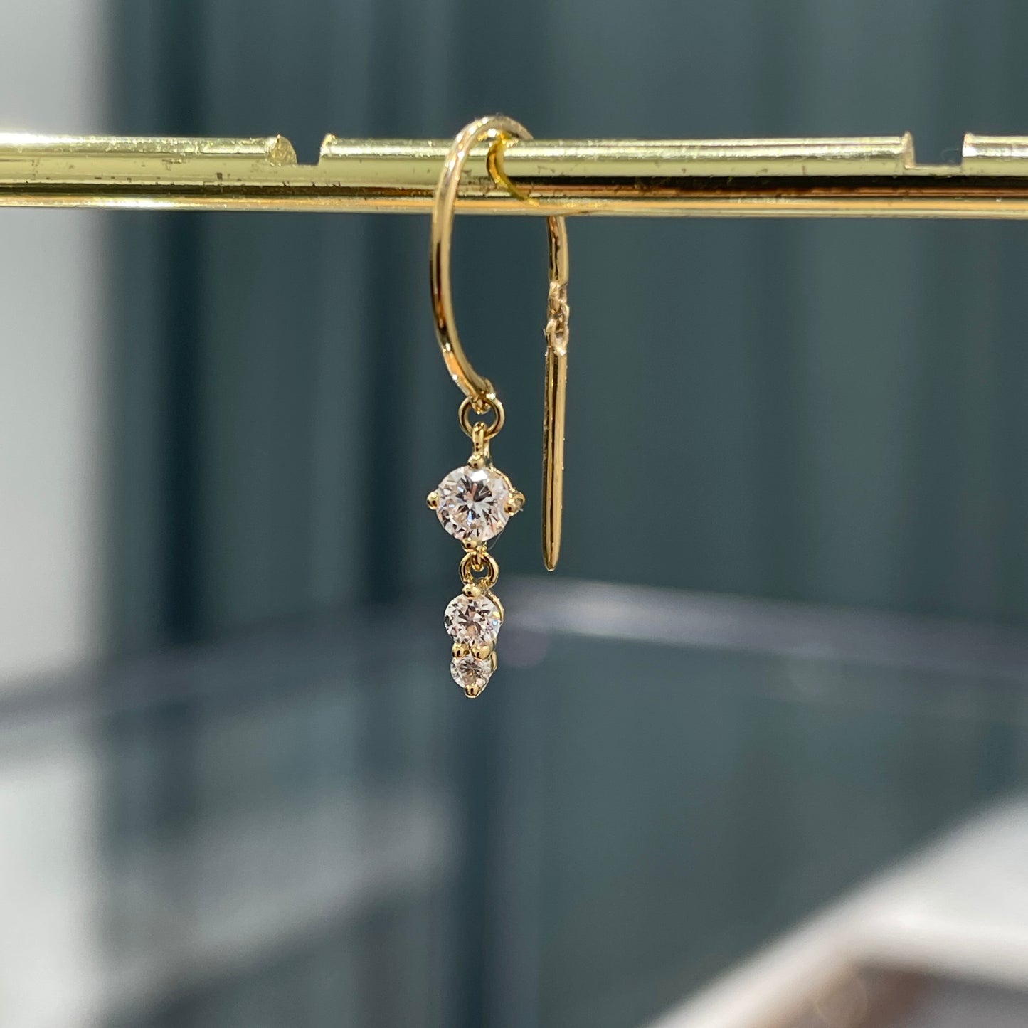 Lab diamond round 0.15ct swing C shape hook earring-each