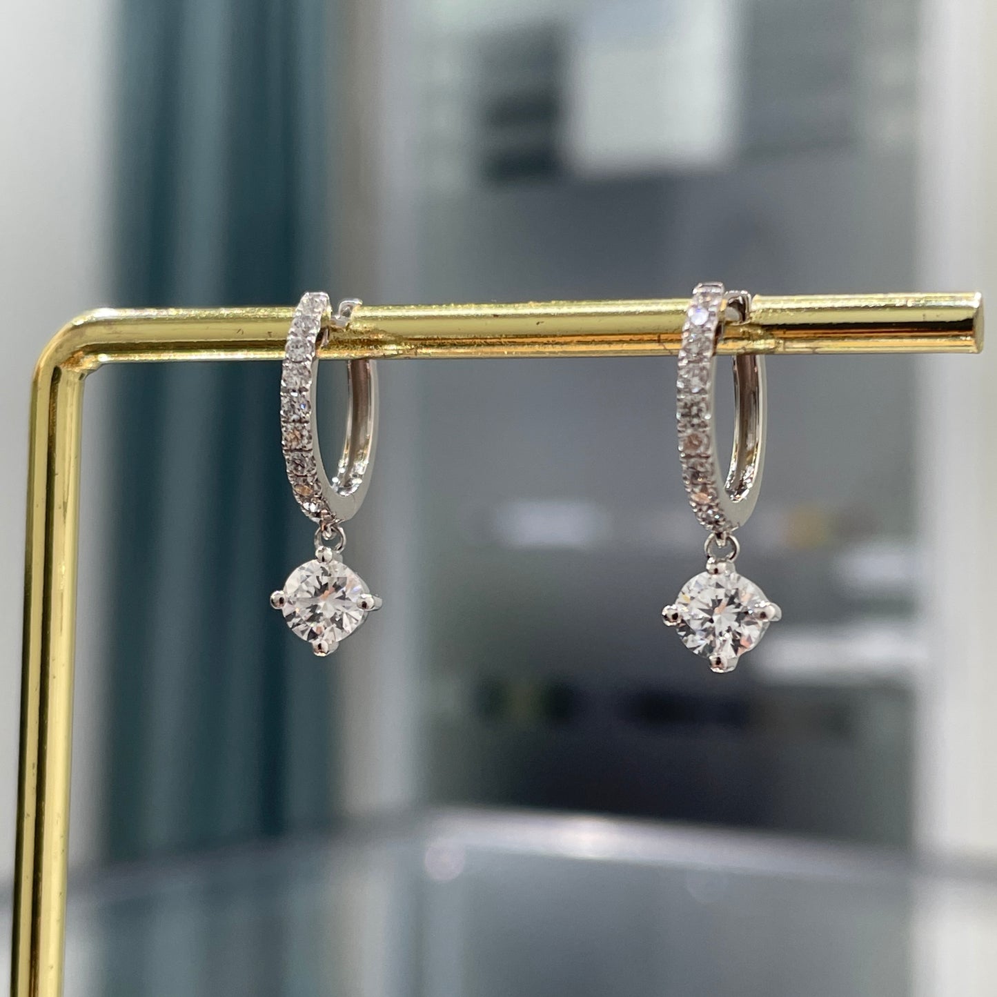 Lab diamond round 0.95ct 10mm huggie hoop earring-pair