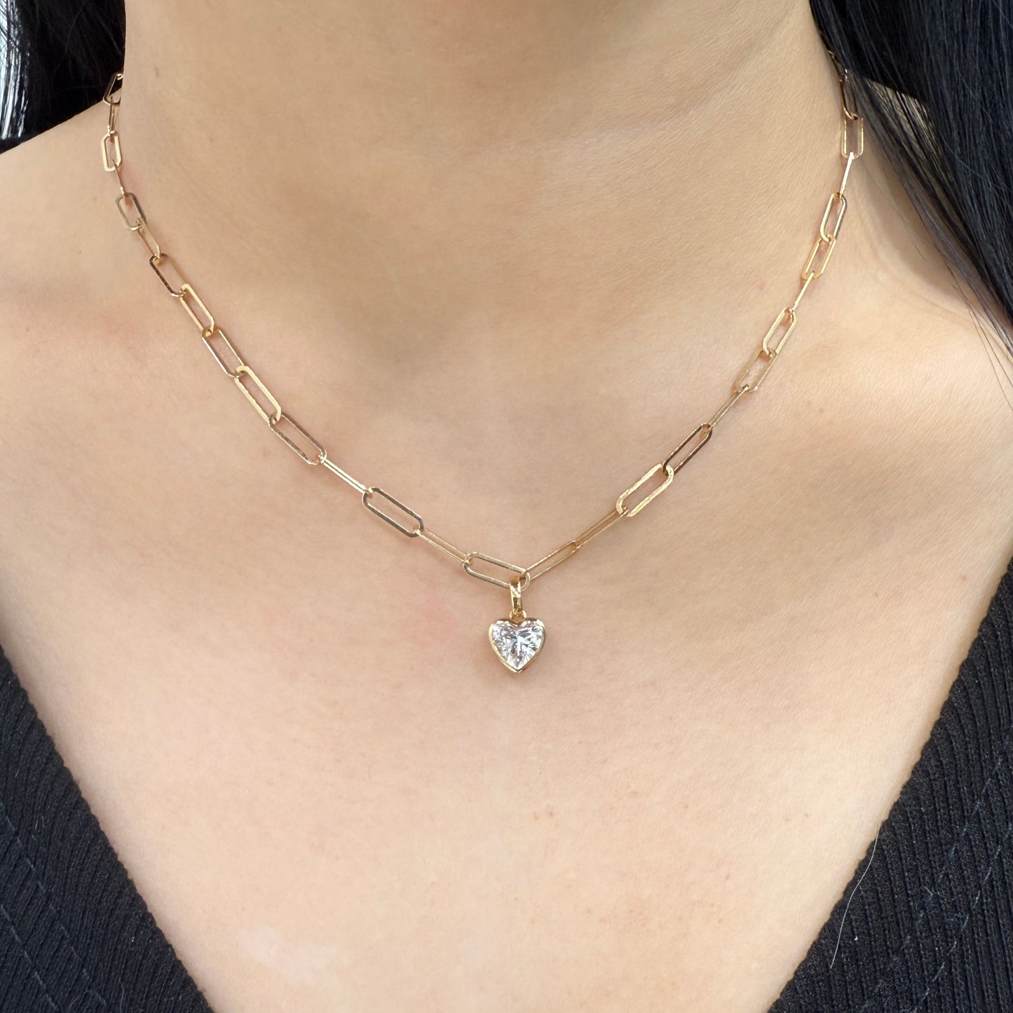 Lab diamond heart shape 0.9ct bezel open clip pendant