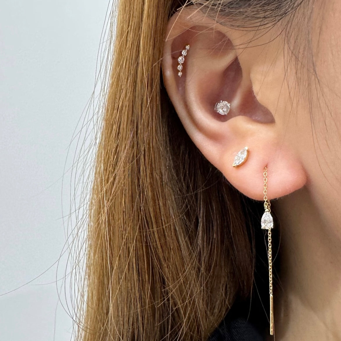 Lab diamond pear 0.15ct chain earring-each