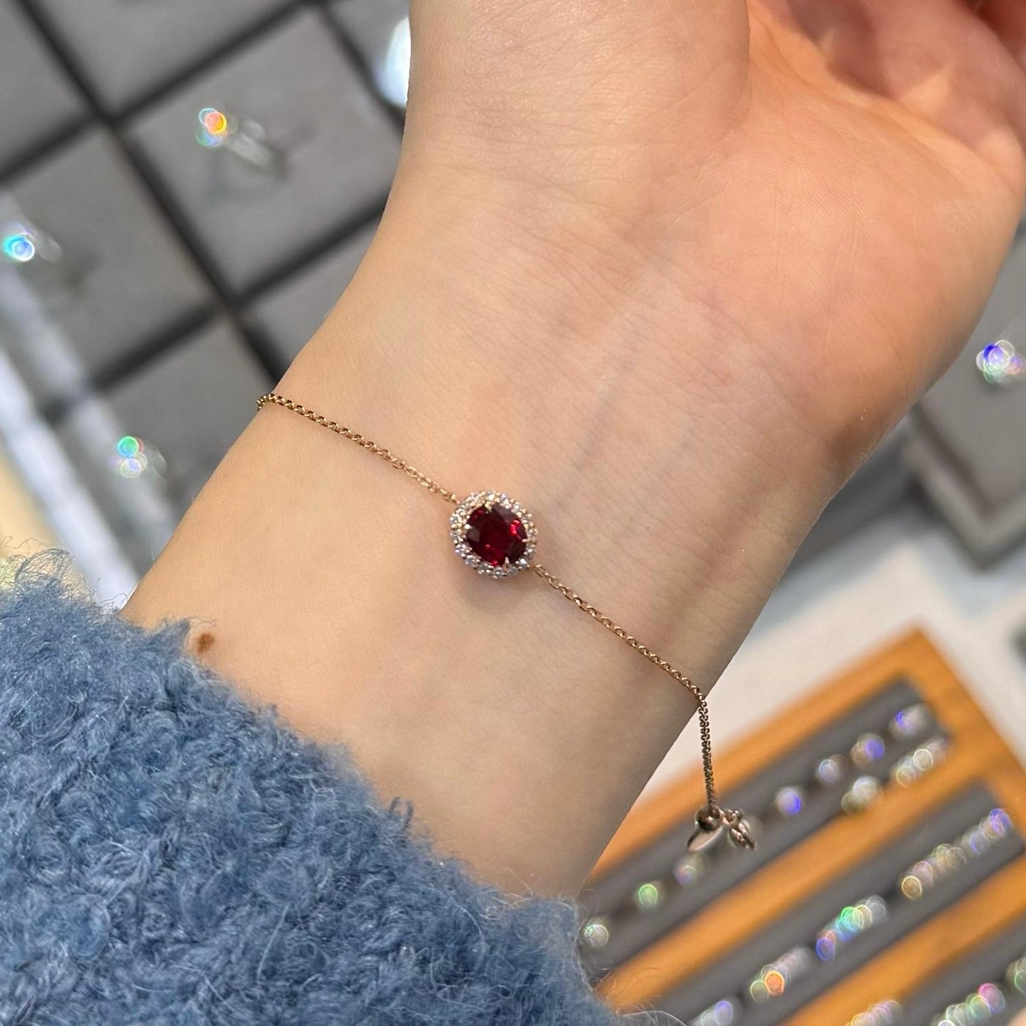 Lab grown Ruby oval shape 0.5ct halo bracelet