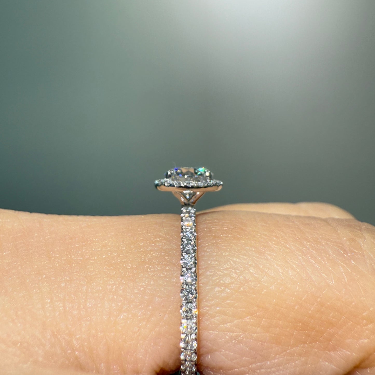 IGI lab diamond round 0.8ct halo pave band ring