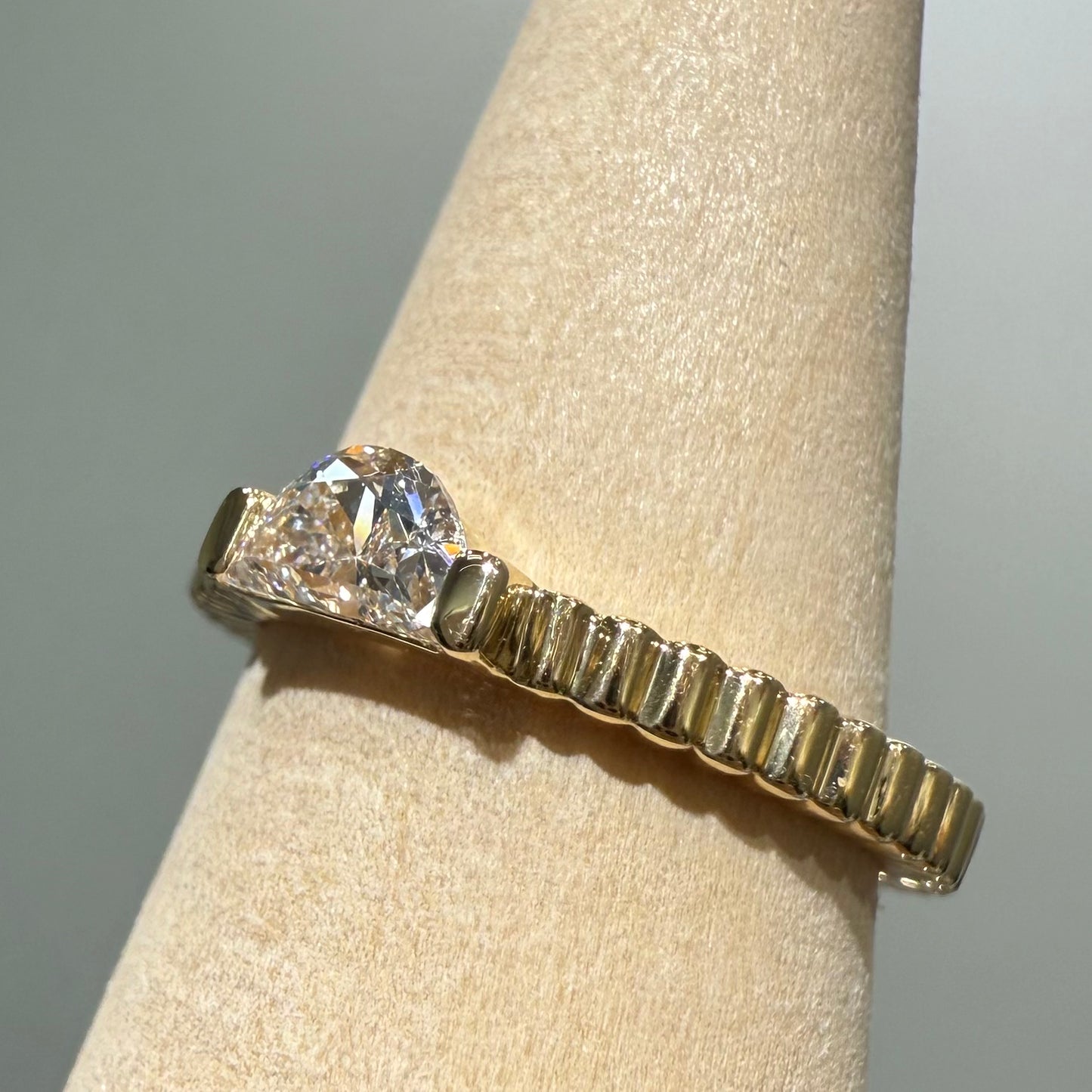 Lab diamond baby half moon 0.25ct vertical line band pinky ring