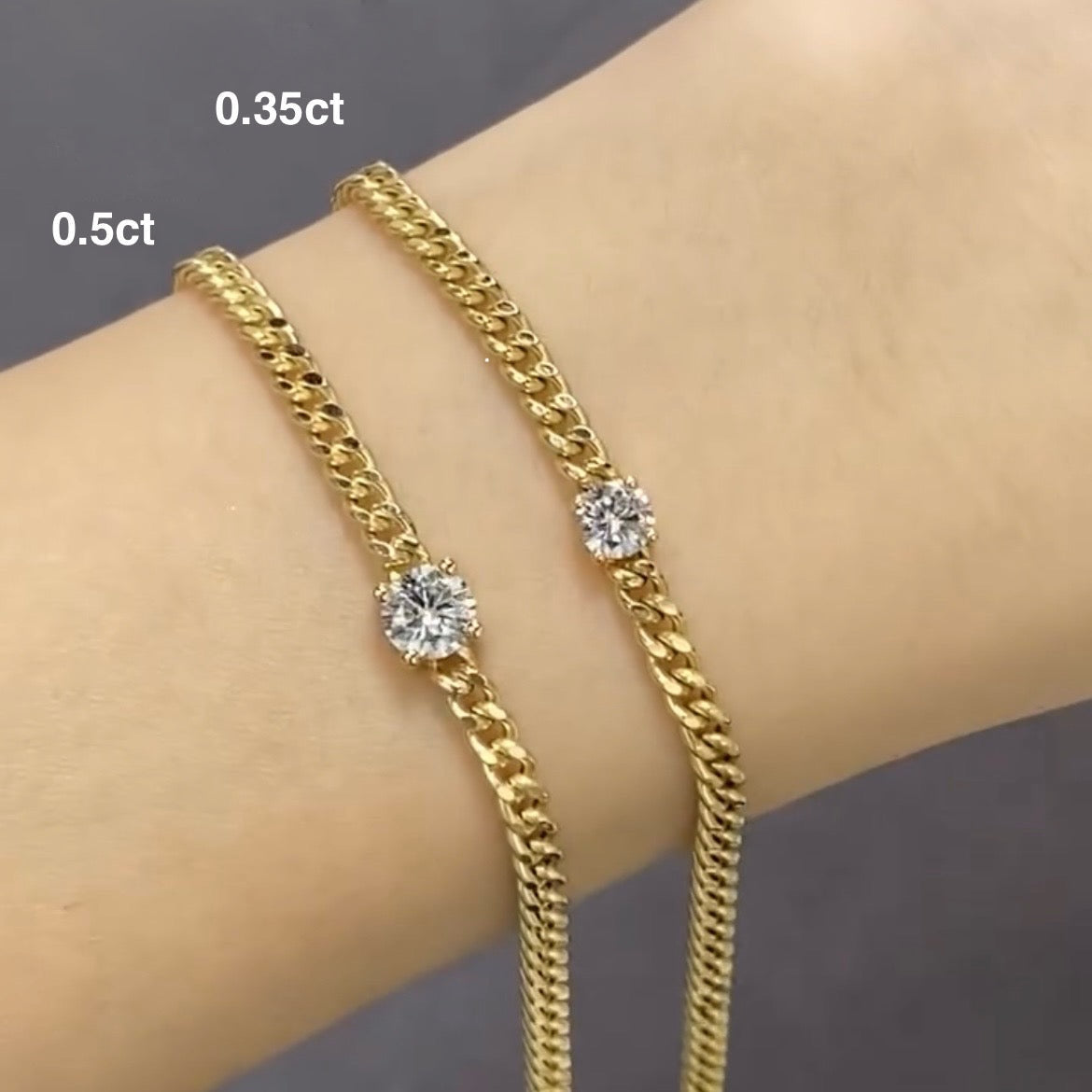Lab diamond Round 0.5ct four-prong 3.1mm Cuban bracelet