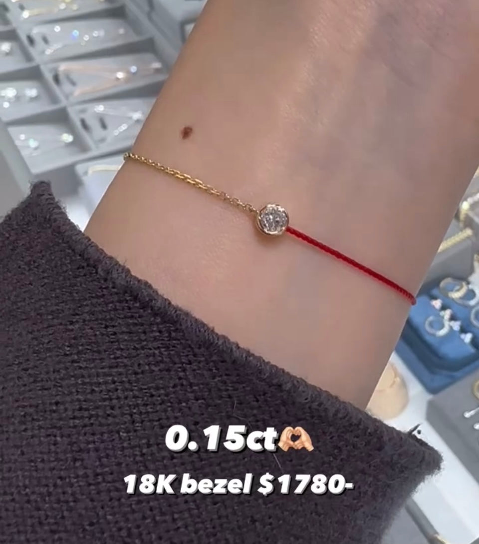 Lab diamond round bezel half red-line bracelet