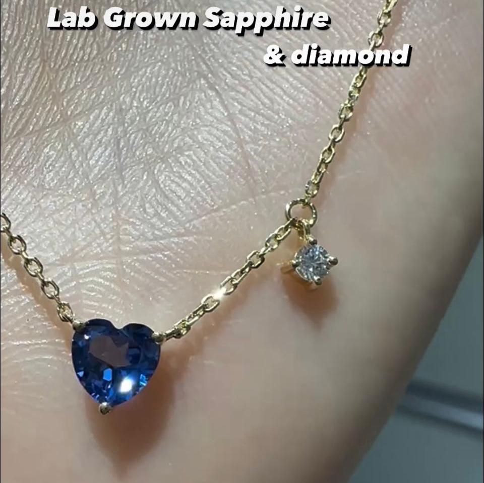 Lab grown sapphire cornflower heart with star 0.65ct necklace