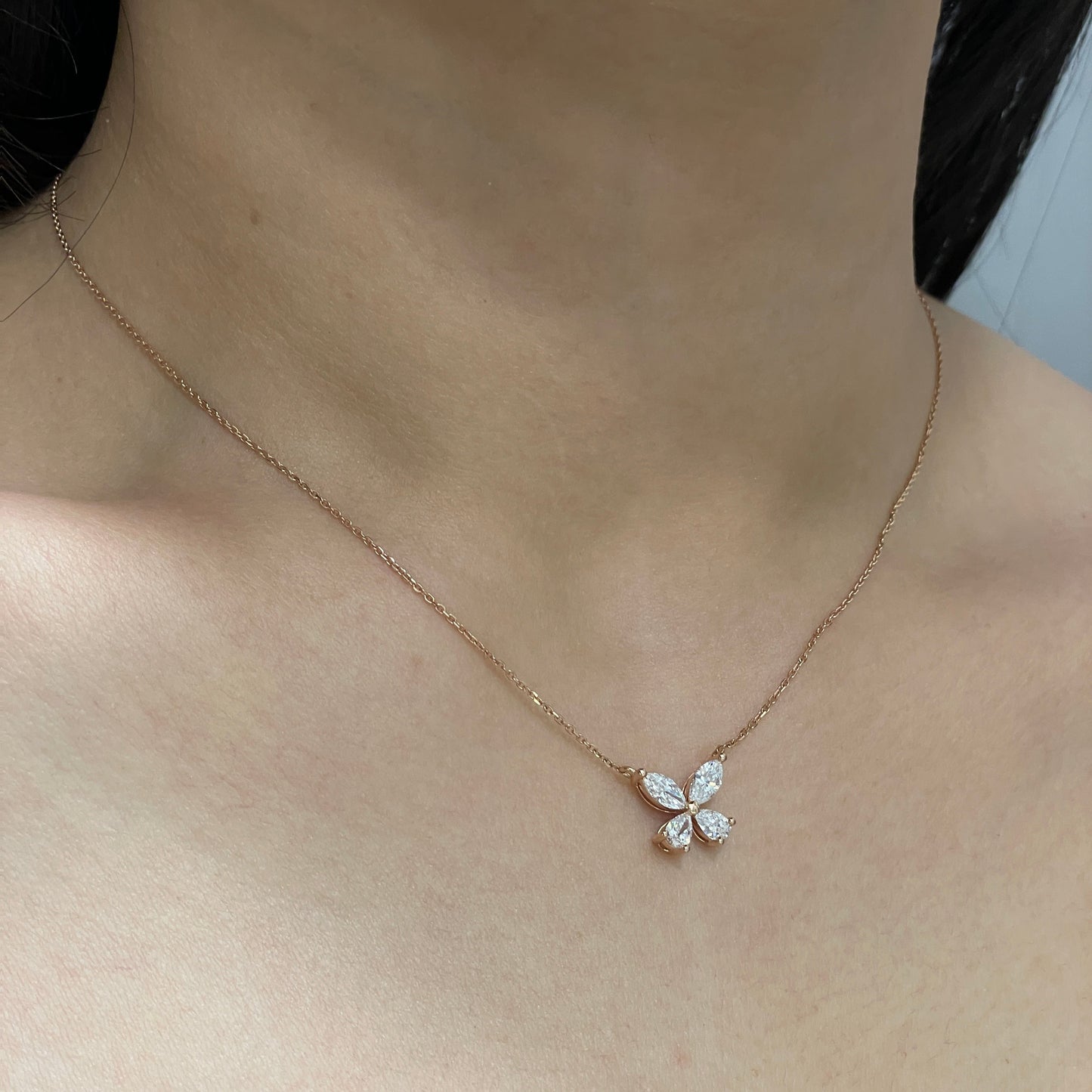Lab diamond Marquise and Pear shape 0.8ct butterfly necklace