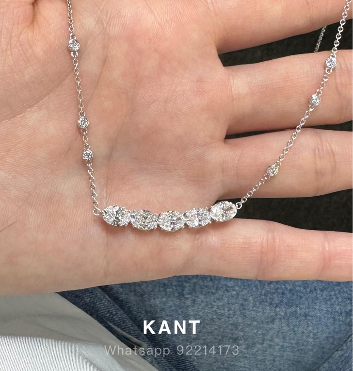 lad diamond oval shape 3.18ct curve necklace with 6 bezel bubbles