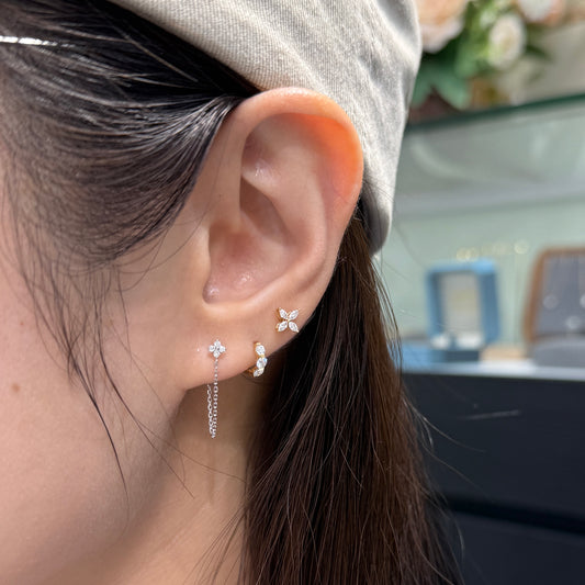 Lab Diamond round 0.04ct flower with chain ear back earring-each