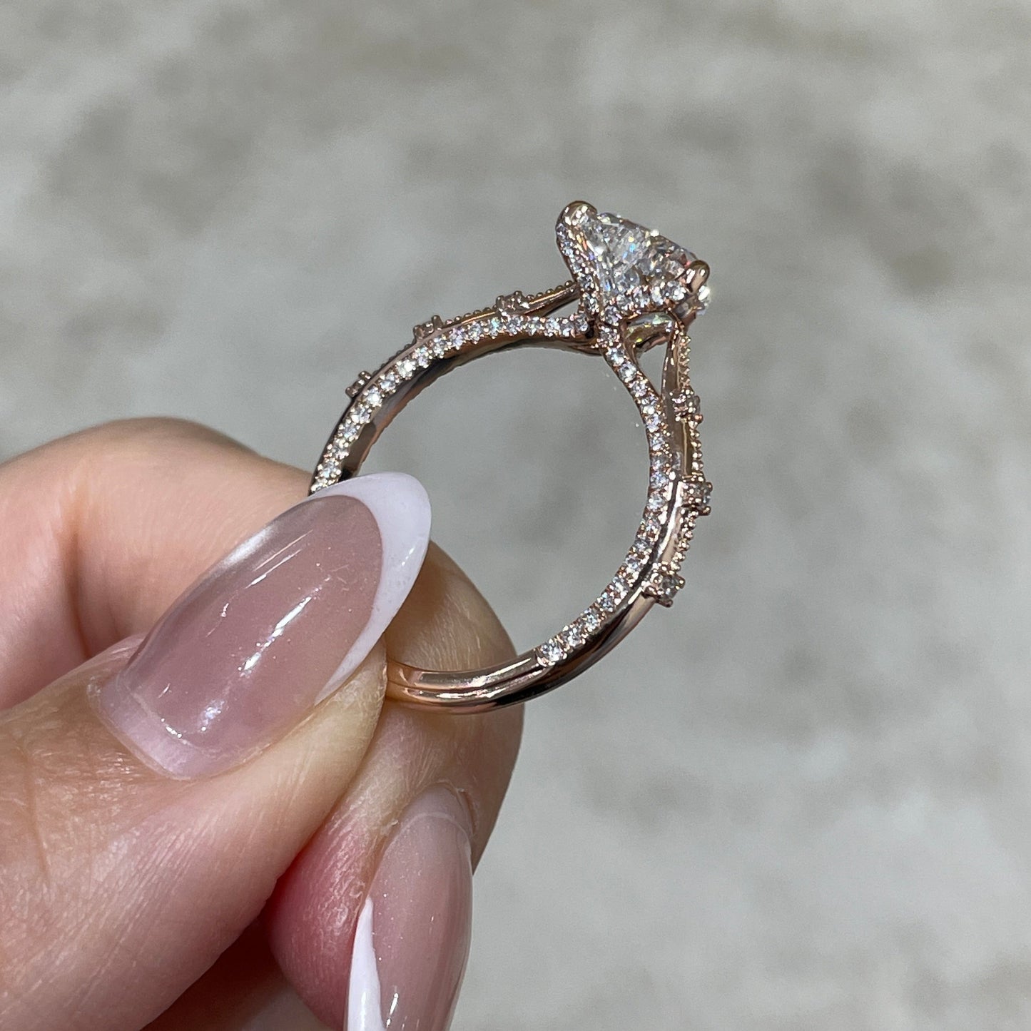 IGI Lab diamond heart shape 2ct milgrain under paved ring