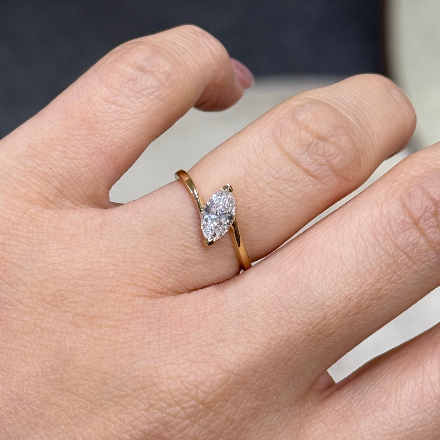 Lab diamond Marquise shape 0.7ct Twist band ring