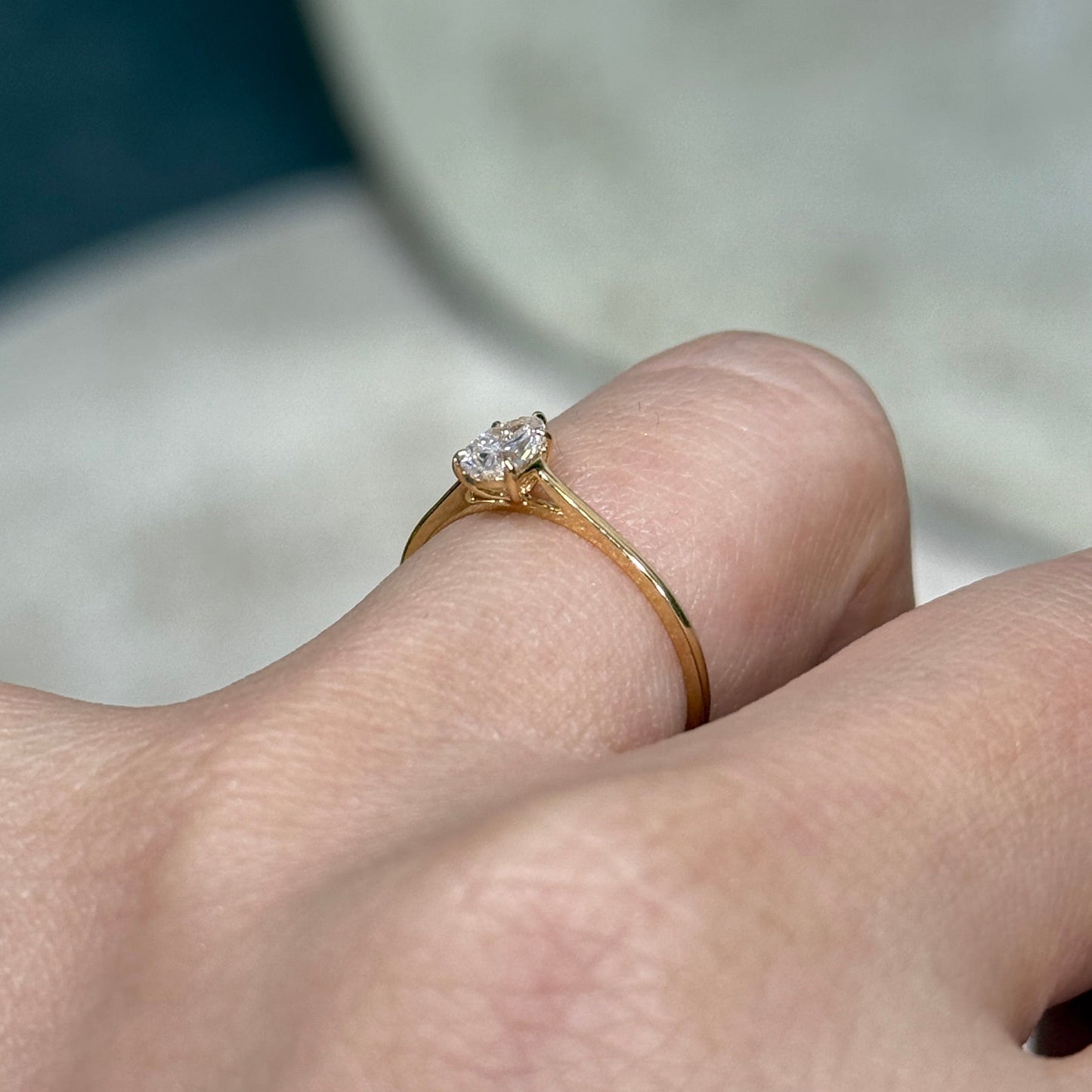 Lab diamond pear 0.3ct five-prong solitaire ring
