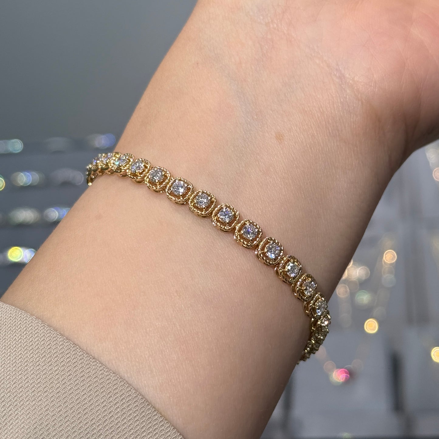 Lab diamond round 3ct cushion shape milgrain bezel tennis bracelet