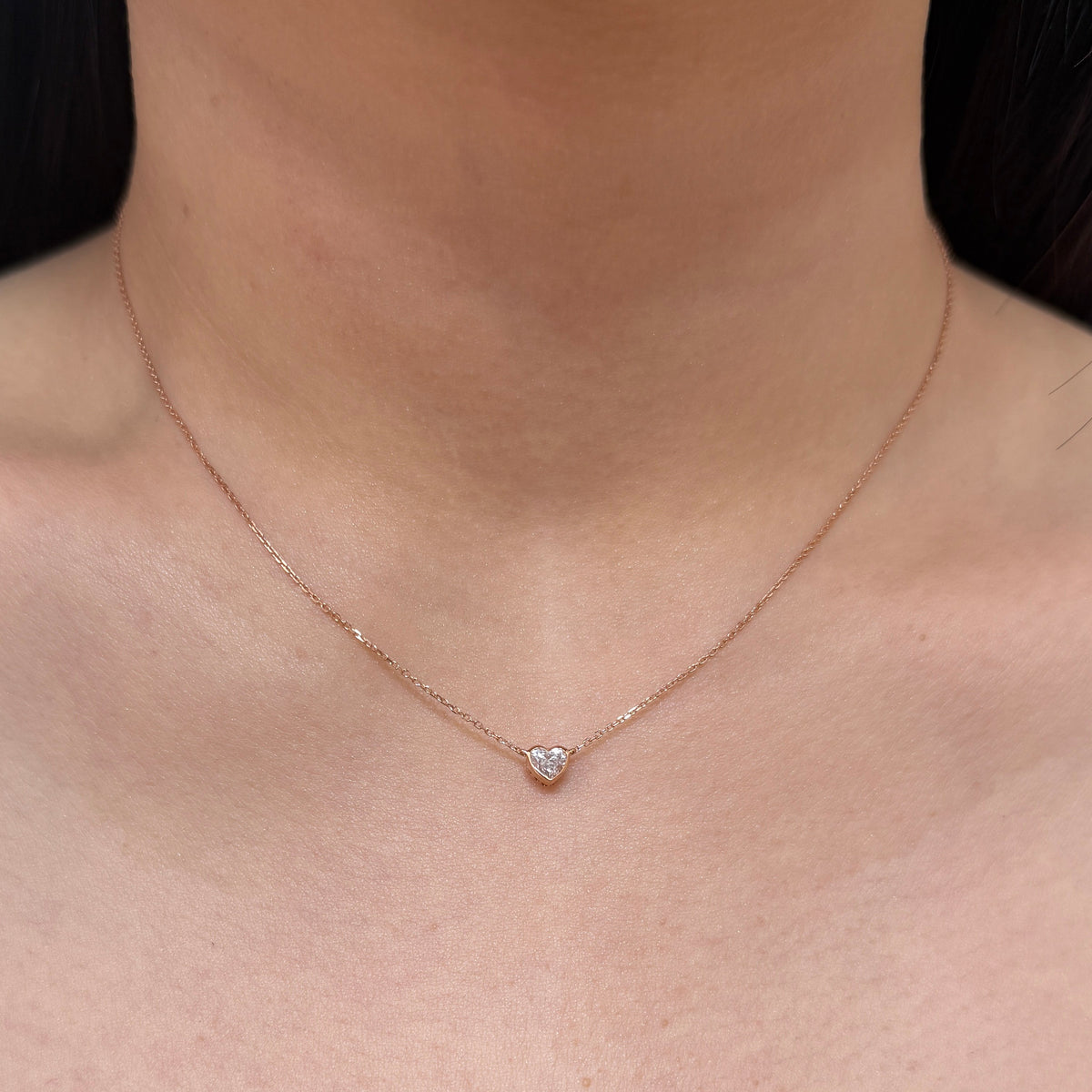 Lab diamond heart shape 0.3ct bezel necklace