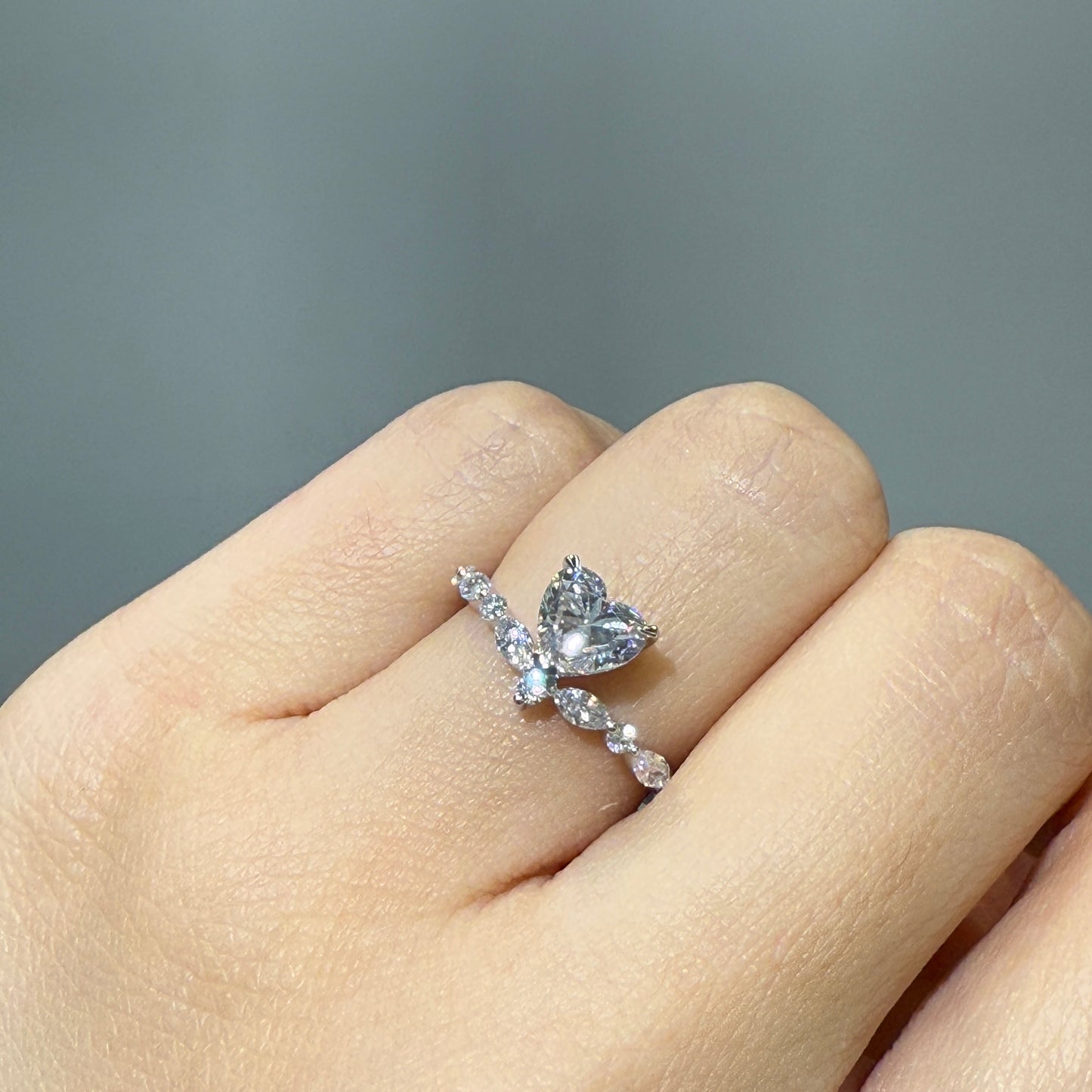 IGI Lab diamond heart 1ct marquise round mix v shape pave ring