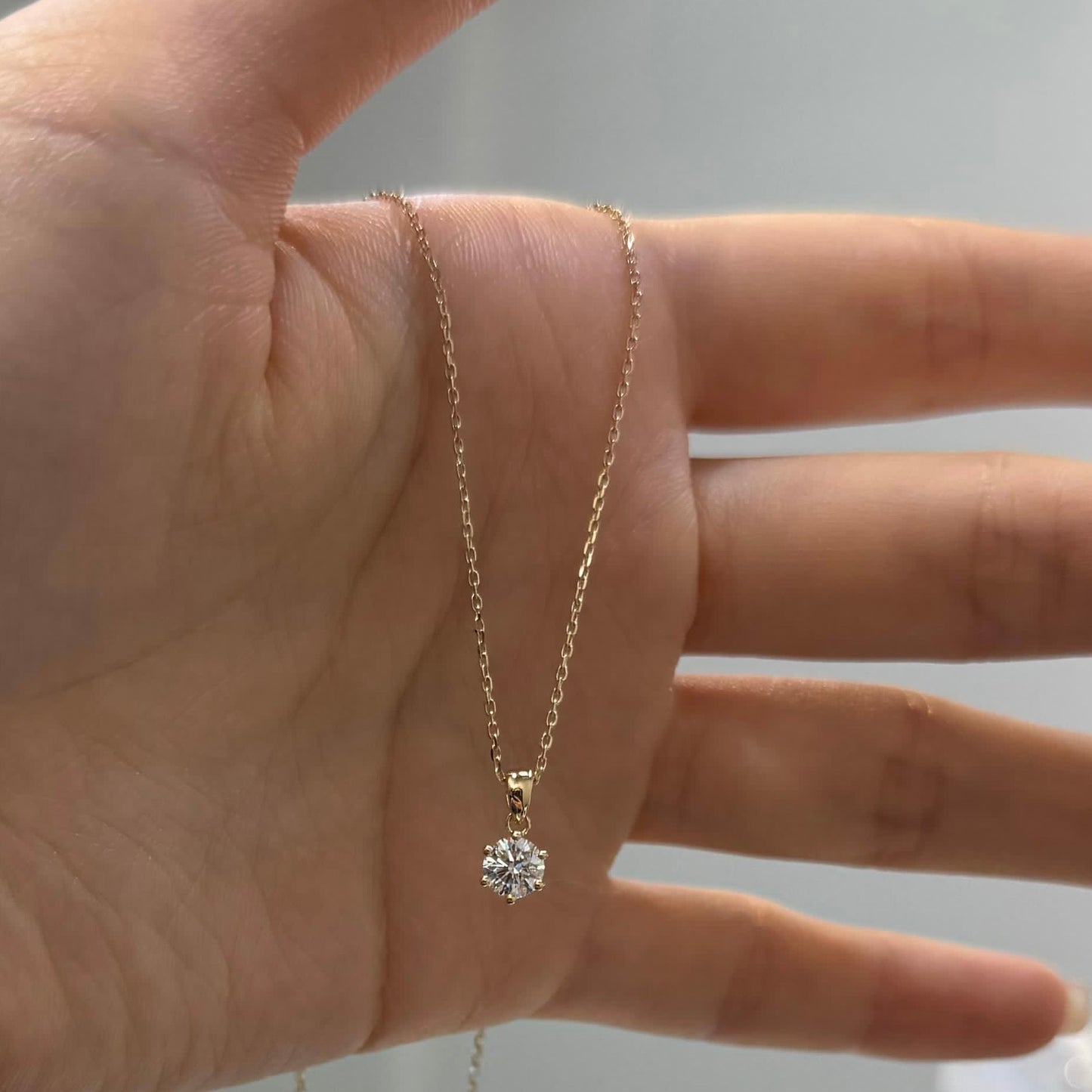 Lab diamond round 0.5ct six-prong pendant with necklace