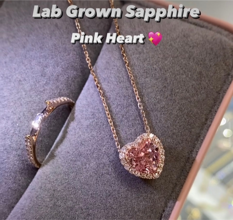 Lab grown sapphire Heart 1.4ct two way  halo ring