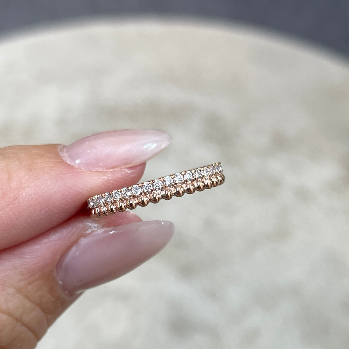 9k Lab diamond round 0.35ct milgrain dewdrop full eternity ring