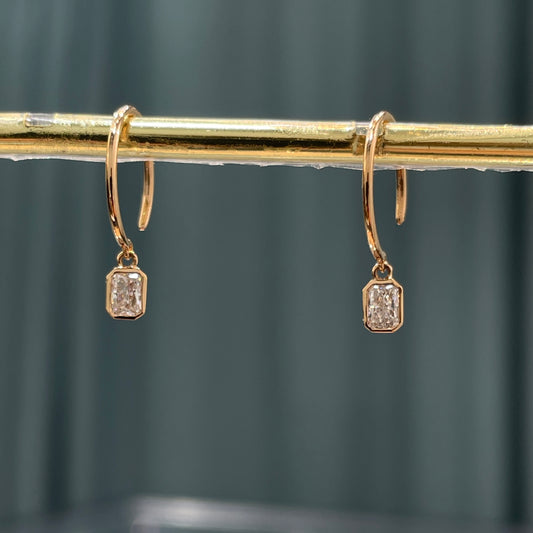 Lab diamond Radiant cut bezel 0.2ct C shape hook earrings-pair