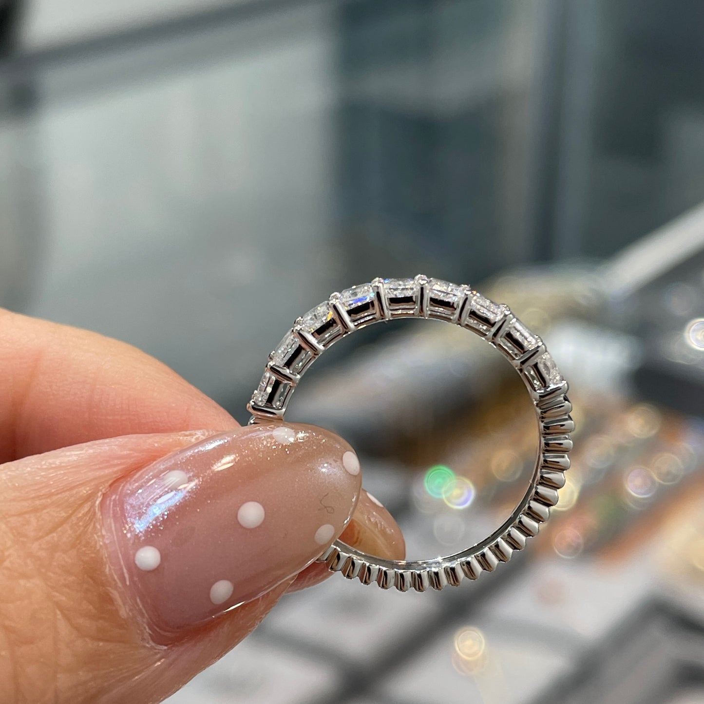 Lab diamond Radiant cut 1.35ct half eternity straight vertical line band ring