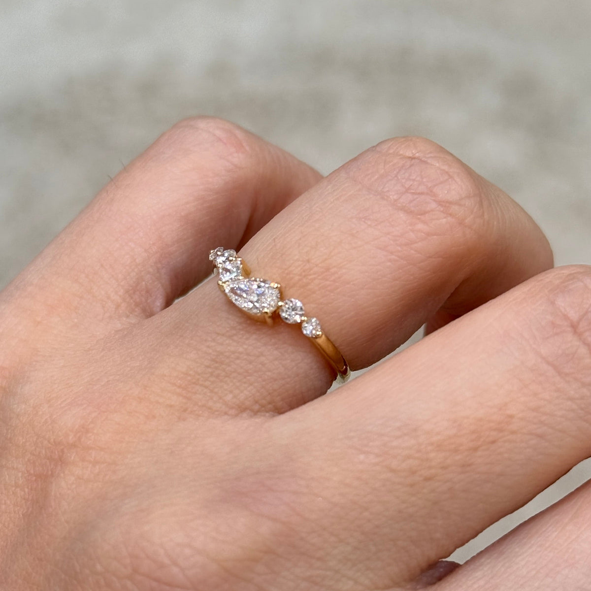 Lab diamond pear with multi shapes 0.5ct half eternity ring